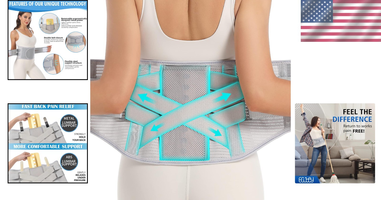 Lower Back Pain Brace – Adjustable Lumbar Support, Grey XXL