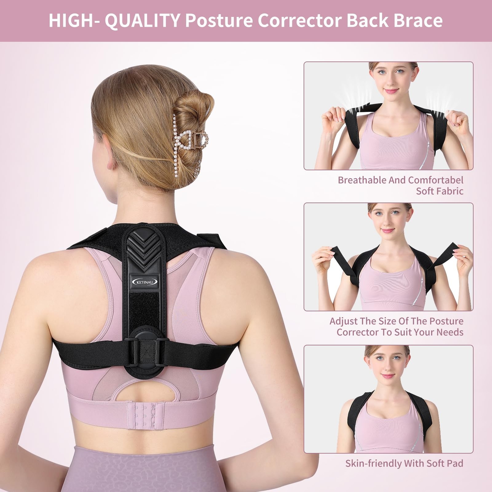 Alsoay Posture Corrector for Women and Men, Back Brace Adjustable Medium