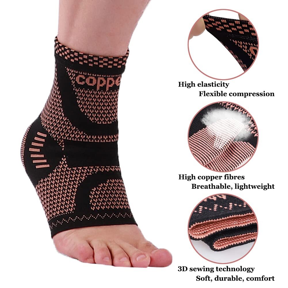 Copper Ankle Brace Support Compression Sleeve Plantar Fasciitis Relief Foot Wrap