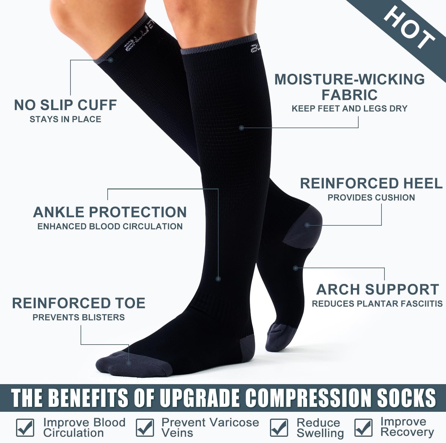 3 Pairs Compression Socks Stockings Womens Mens Knee High Medical 20-30 mmHG