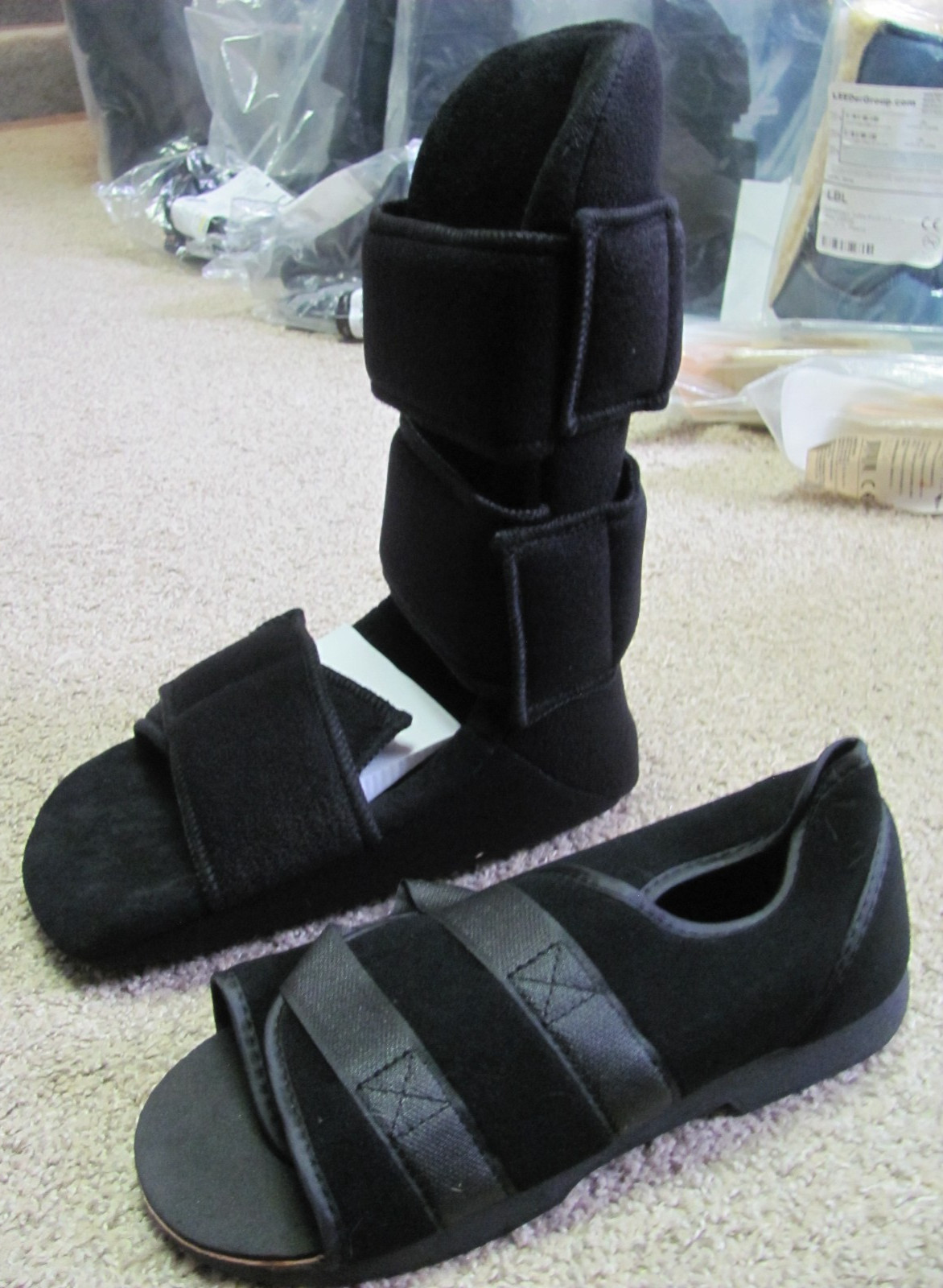 Health Design Soft Touch Post-Op Shoe & New Swede-O Black Soft Brace/Night Splin