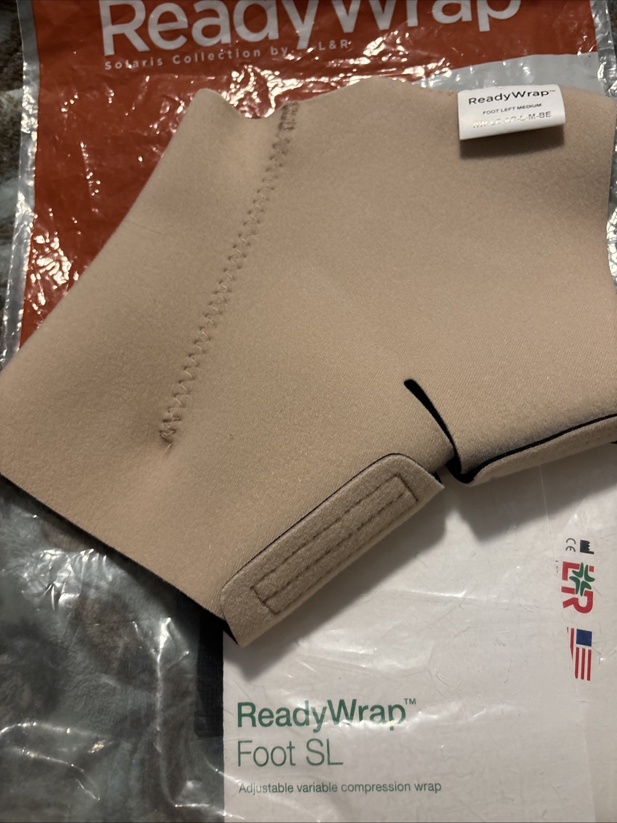 L&R Ready Wrap Compression Foot wrap SL. Size Medium Left Beige New