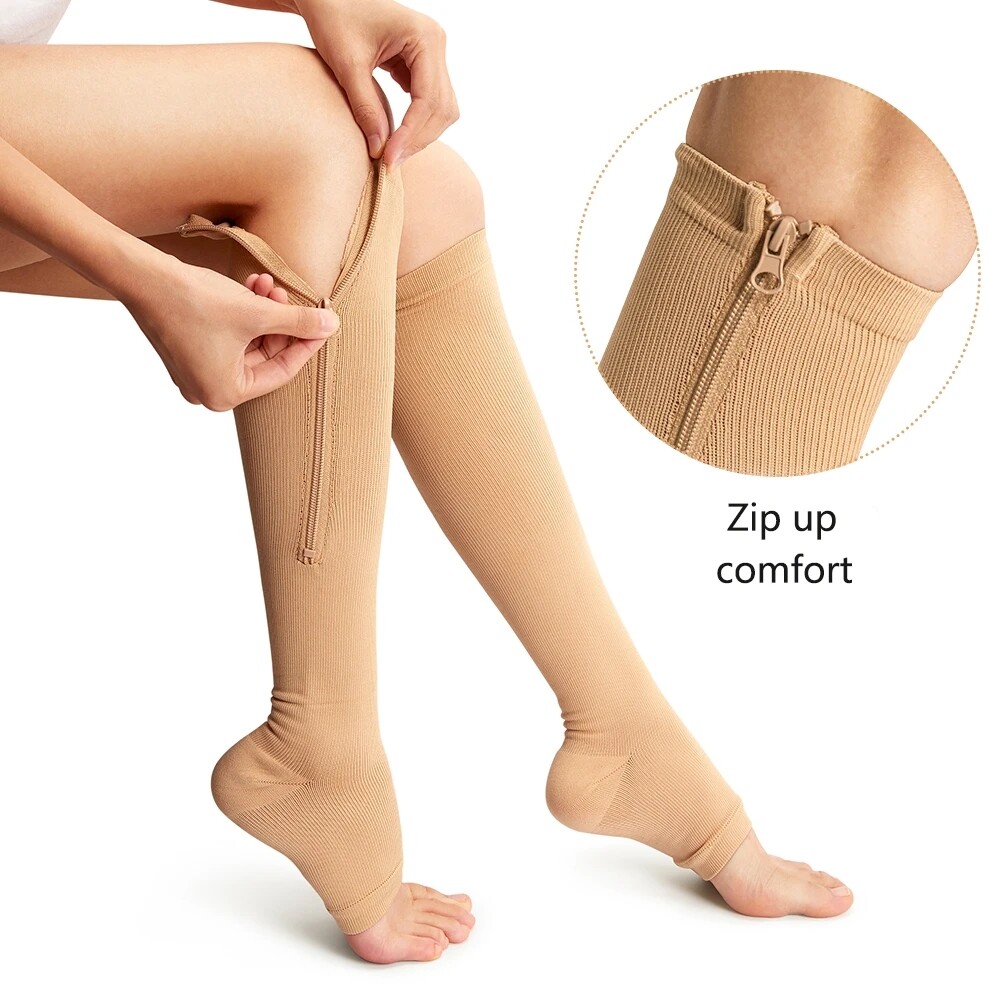 Unisex Copper Compression Varicose Vein Socks Zip Sports Pressure Leg Support US