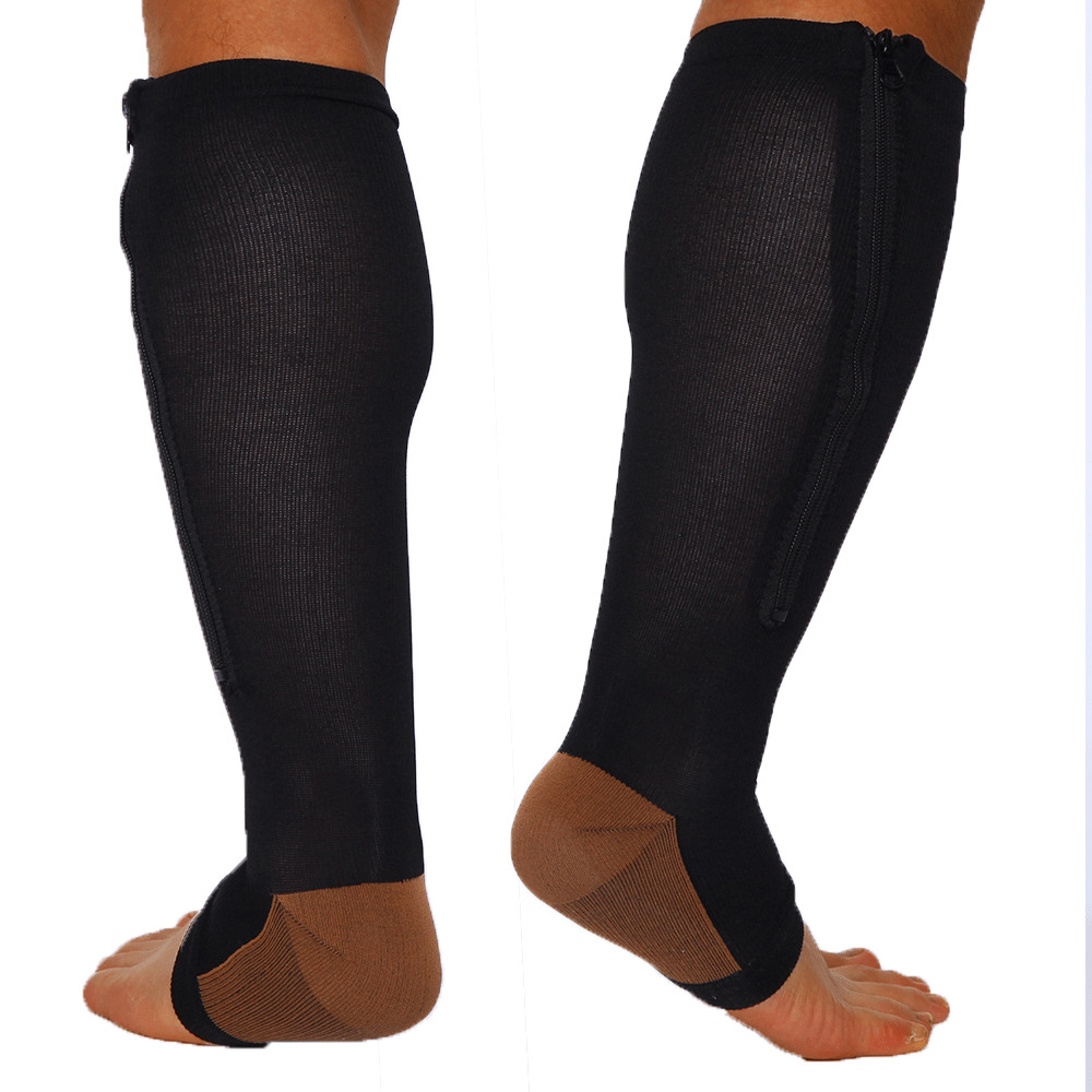 Copper Zipper Compression Socks Support Graduated Stockings Mens Women 20-30mmHg