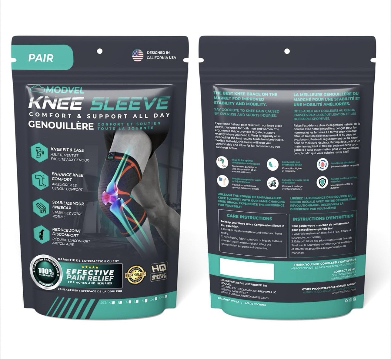 Modvel Compression Knee Brace 2-Pack Support Sleeve Pain Relief Running Small S