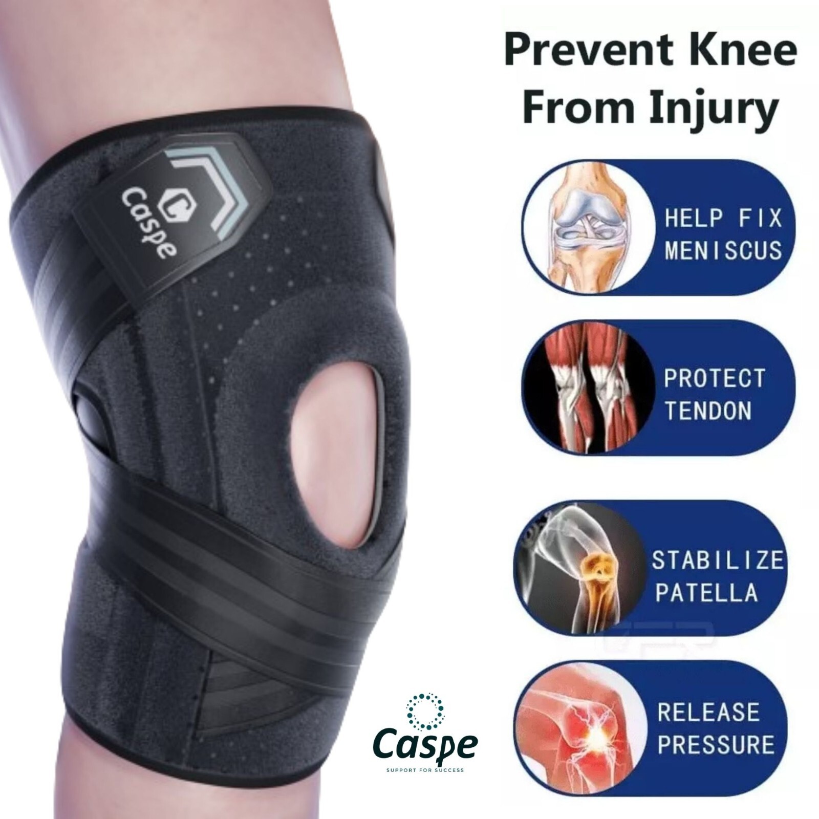 Caspe Knee Brace Compression Sleeve Patella Adjustable Knee Wrap for Arthritis