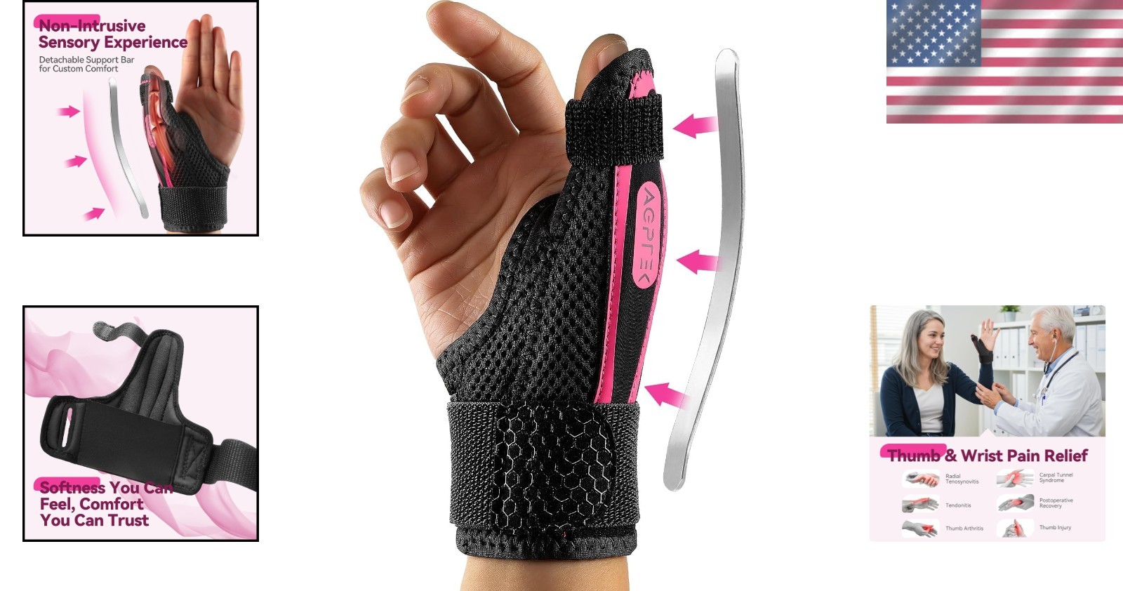Ergonomic Thumb Spica Support Splint – Lightweight, Breathable & Pink, Size L