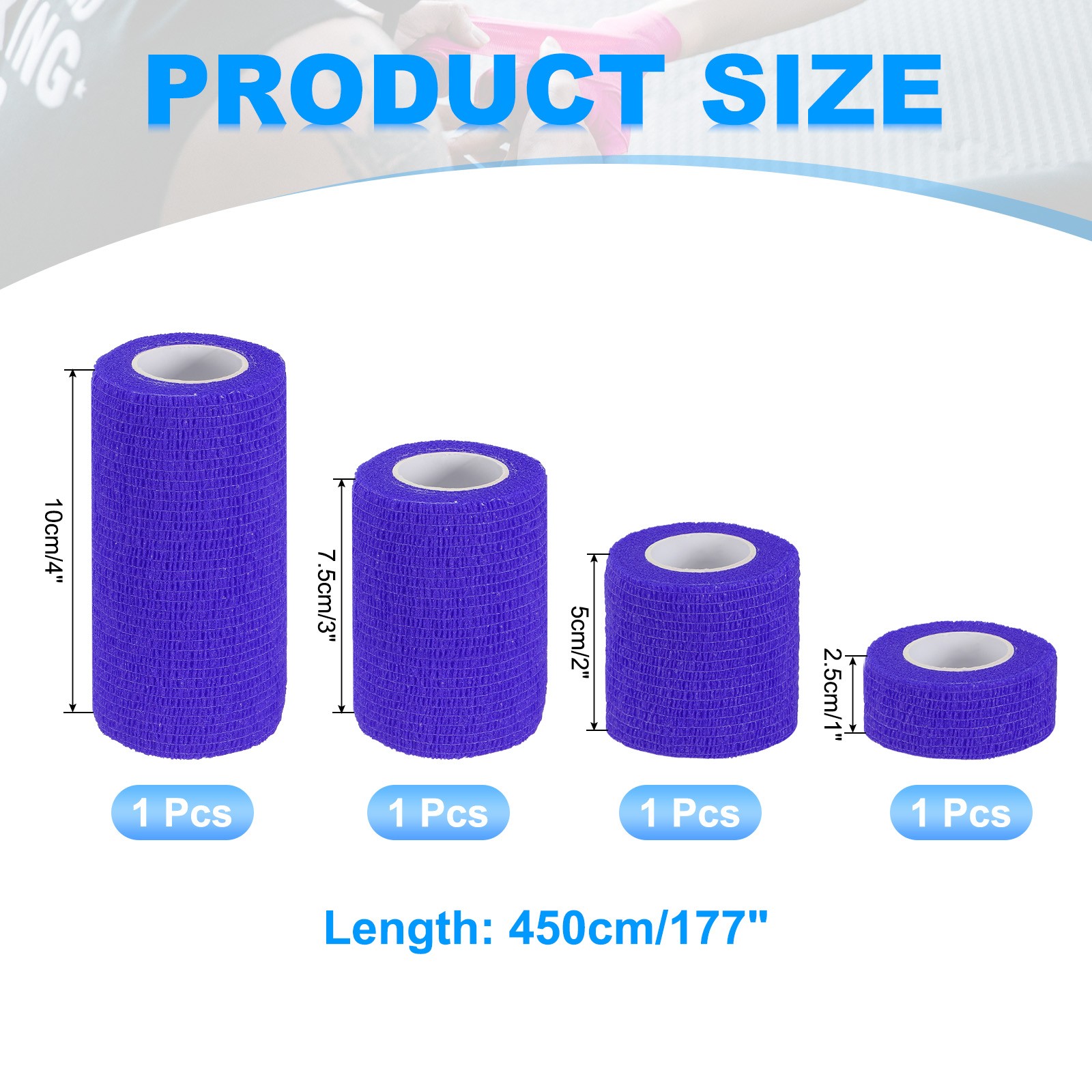 1″/2″/3″/4″ 4 Pcs 5 Yard Self Adhesive Bandage Wrap Self Tape Dark Blue