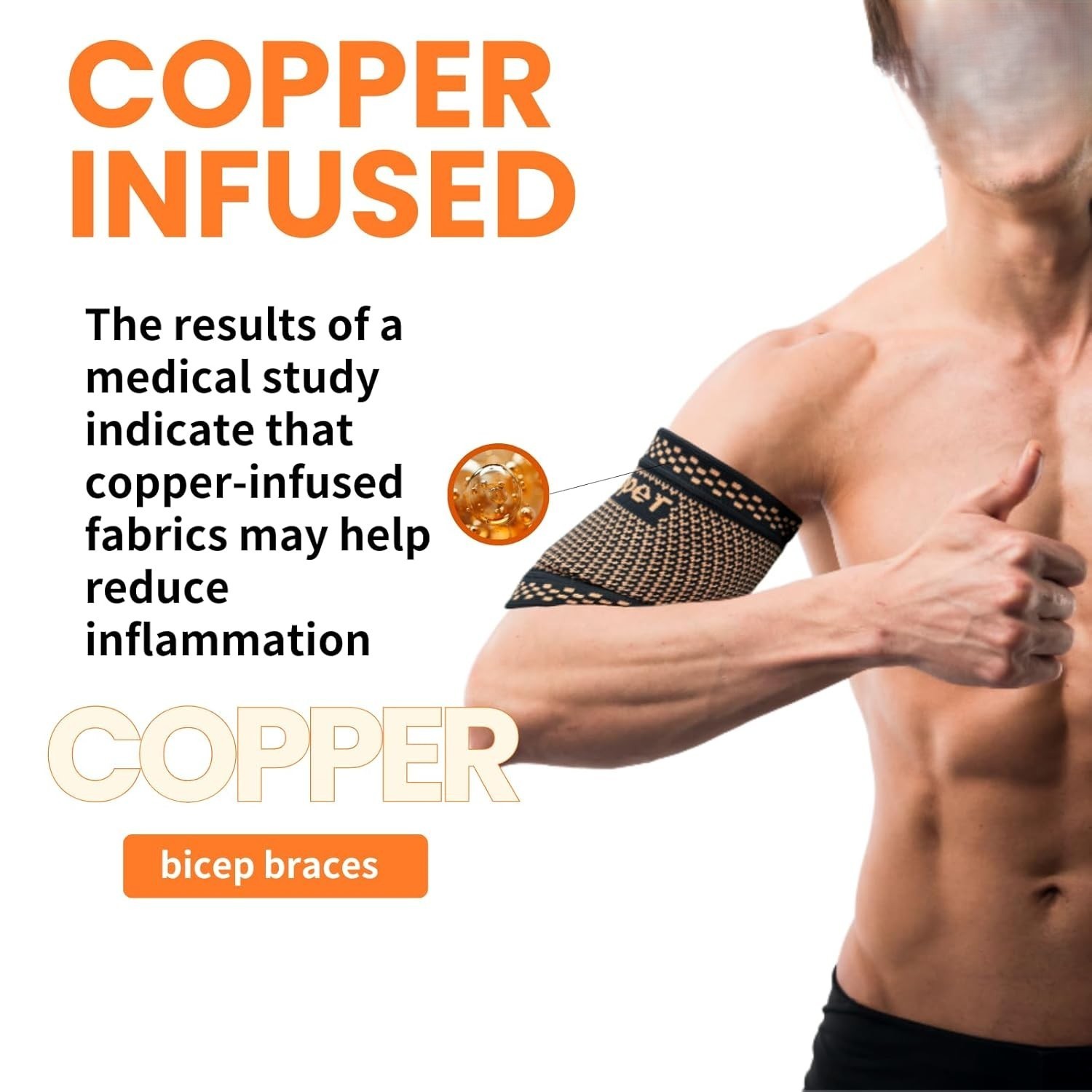 NEW Bicep Compression Sleeves 1 Pair Copper Upper Arm Support for Men Women