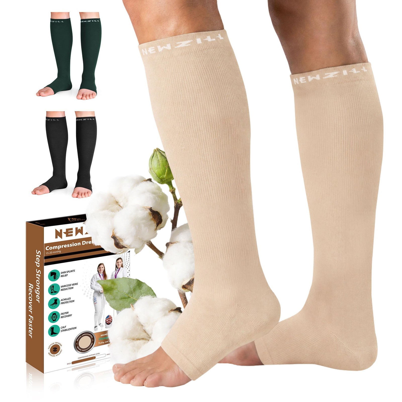 Copper Compression Socks for & Men Circulation 20-30 mmHg, Graduated Open Toe…