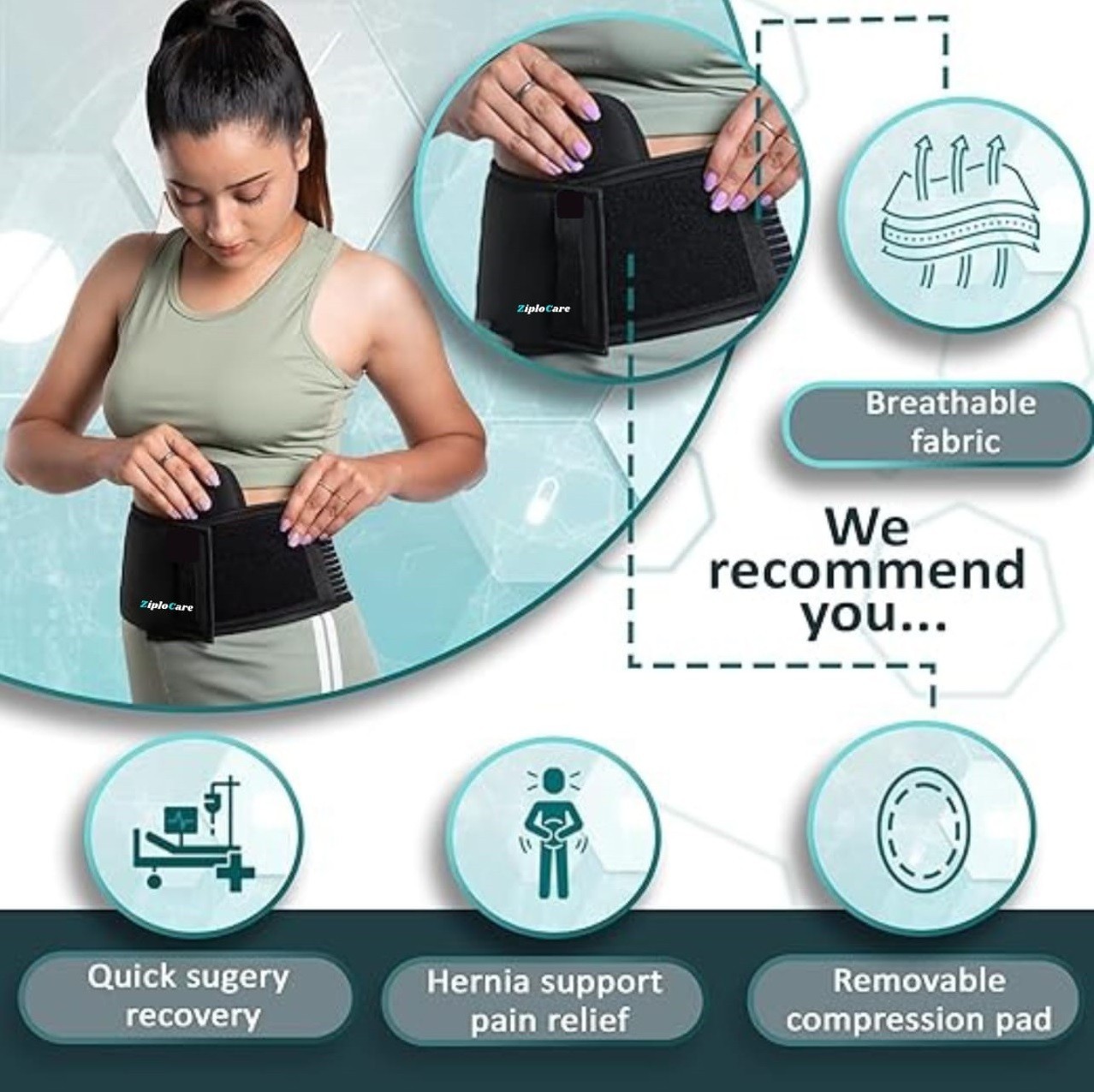 Umbilical Black Hernia Belt Pain Relief Support Brace With 1 Removable woman