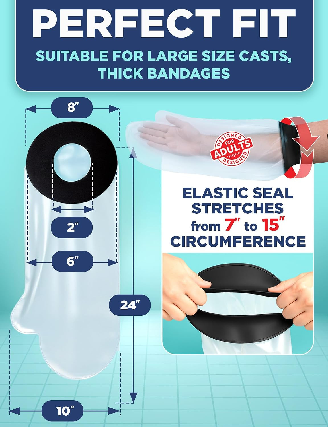 100% Waterproof Cast Covers for Shower Arm – Tight Seal – Reusable Adult Half Ar