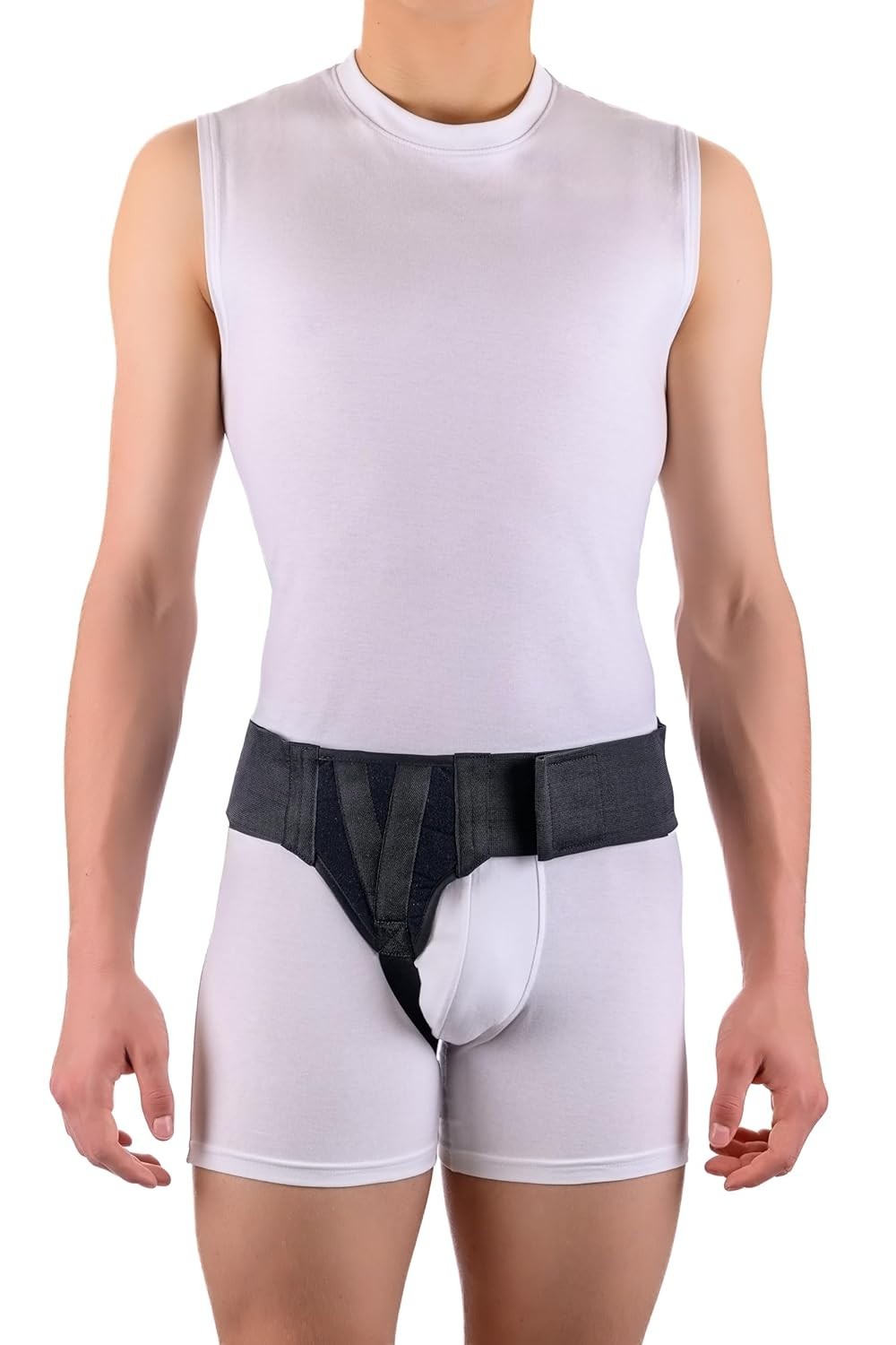 Right Side Inguinal Hernia Groin Belt with Compression Pad Black M 32-36