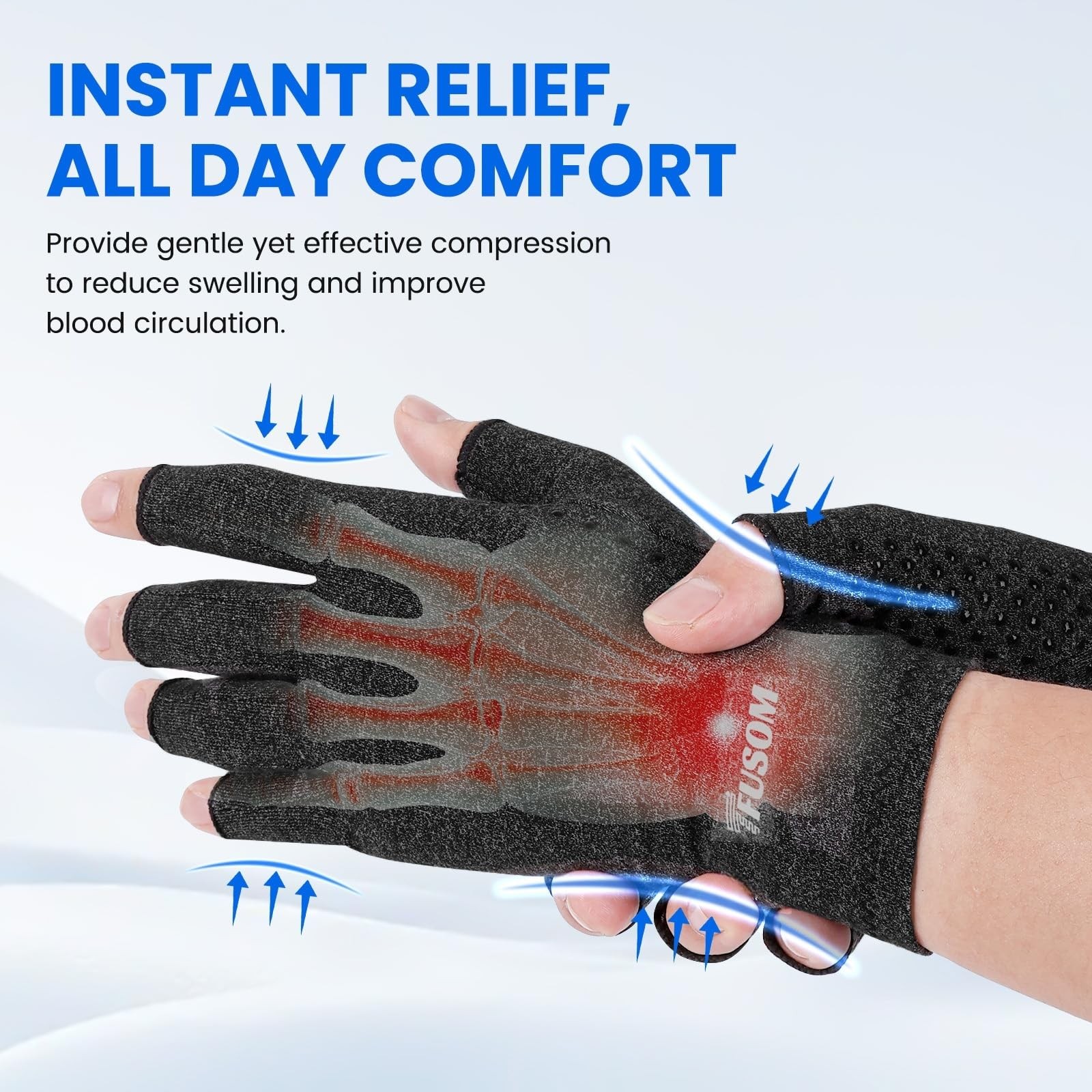 Arthritis Compression Gloves Fingerless, Pain Relief, Anti-Slip Grip, Dim Grey