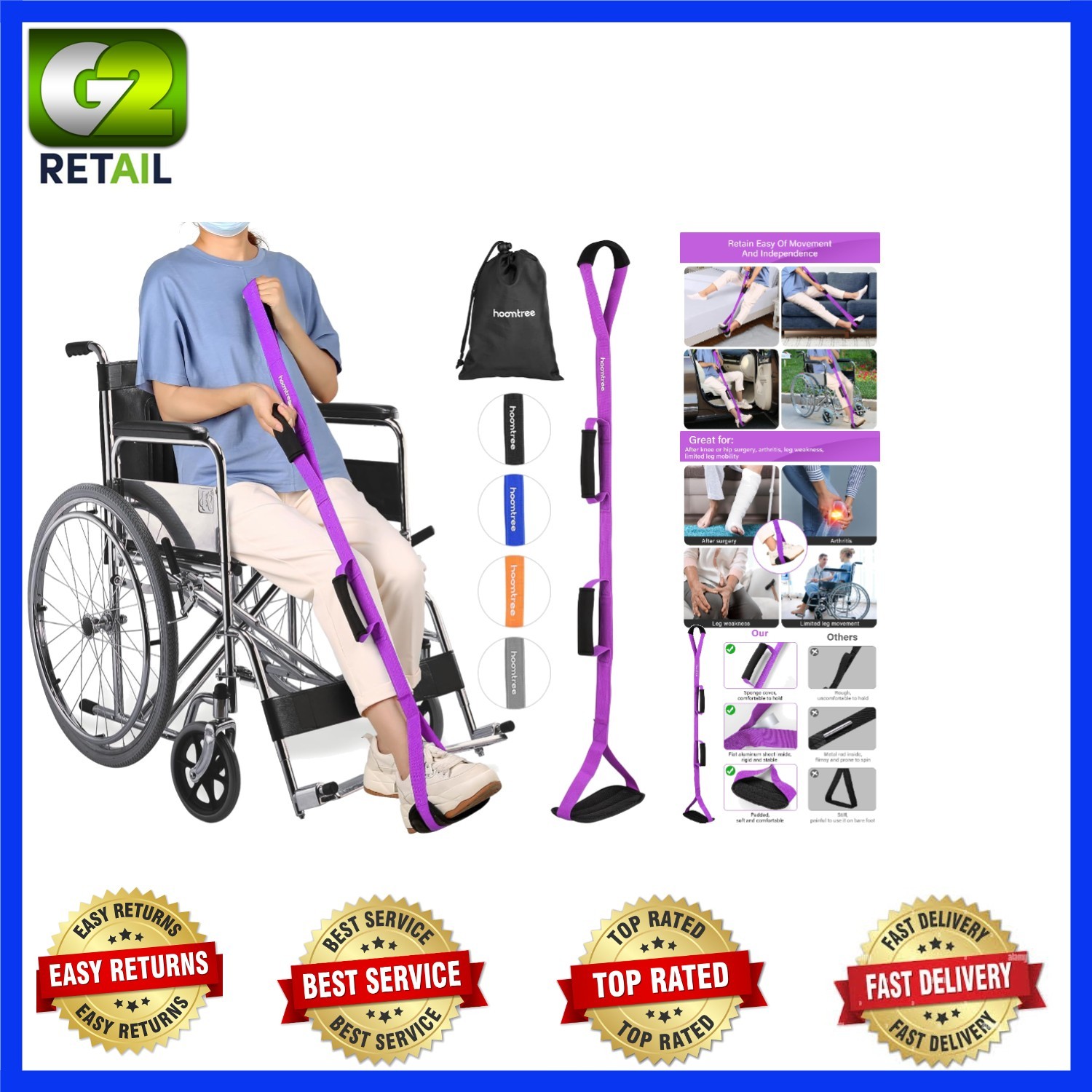 Lightweight 39” Leg Lifter with Non-Slip Foot Loop for Independence Restored