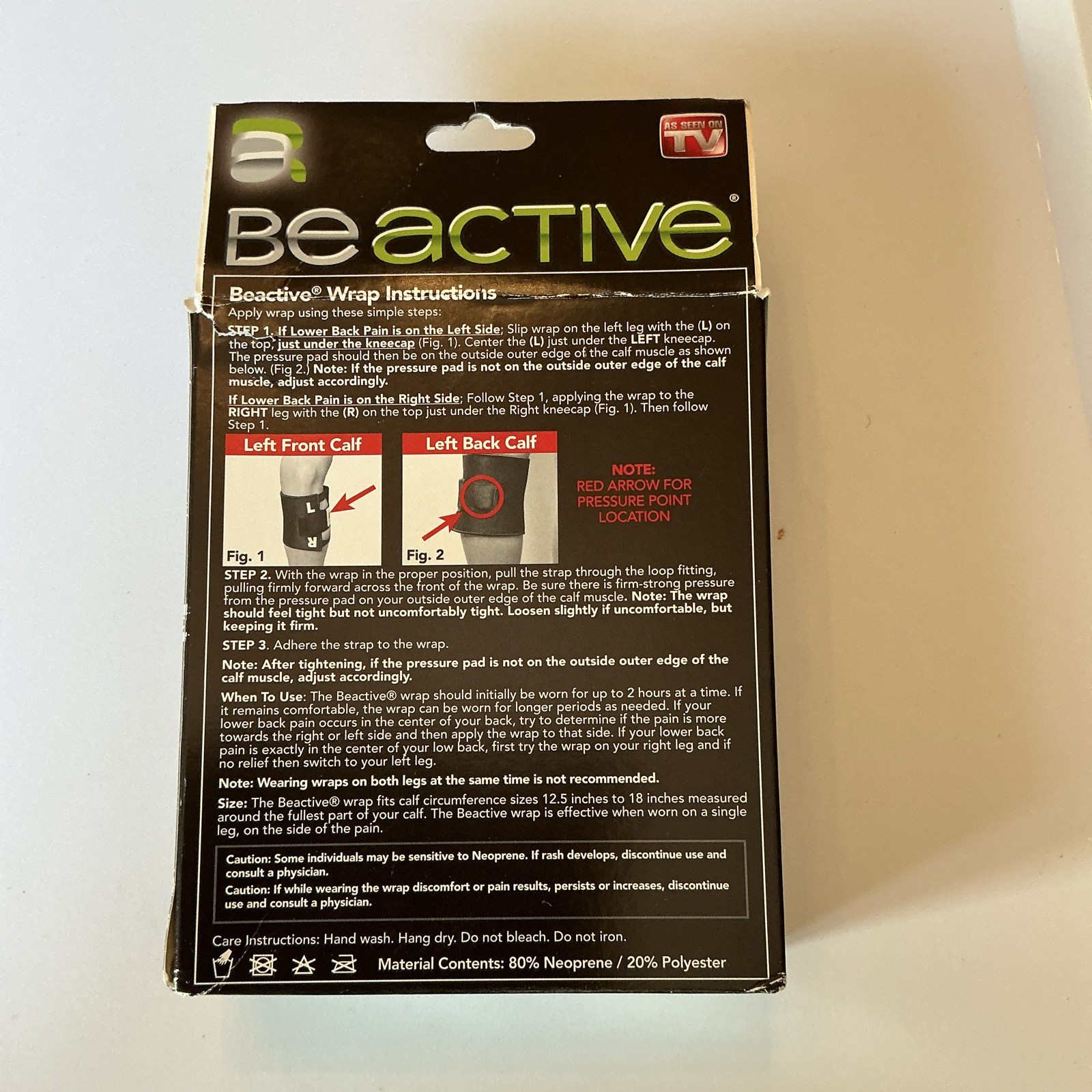 BeActive Adjustable Calf Brace Back Pain Relief One Size Black As Seen on TV
