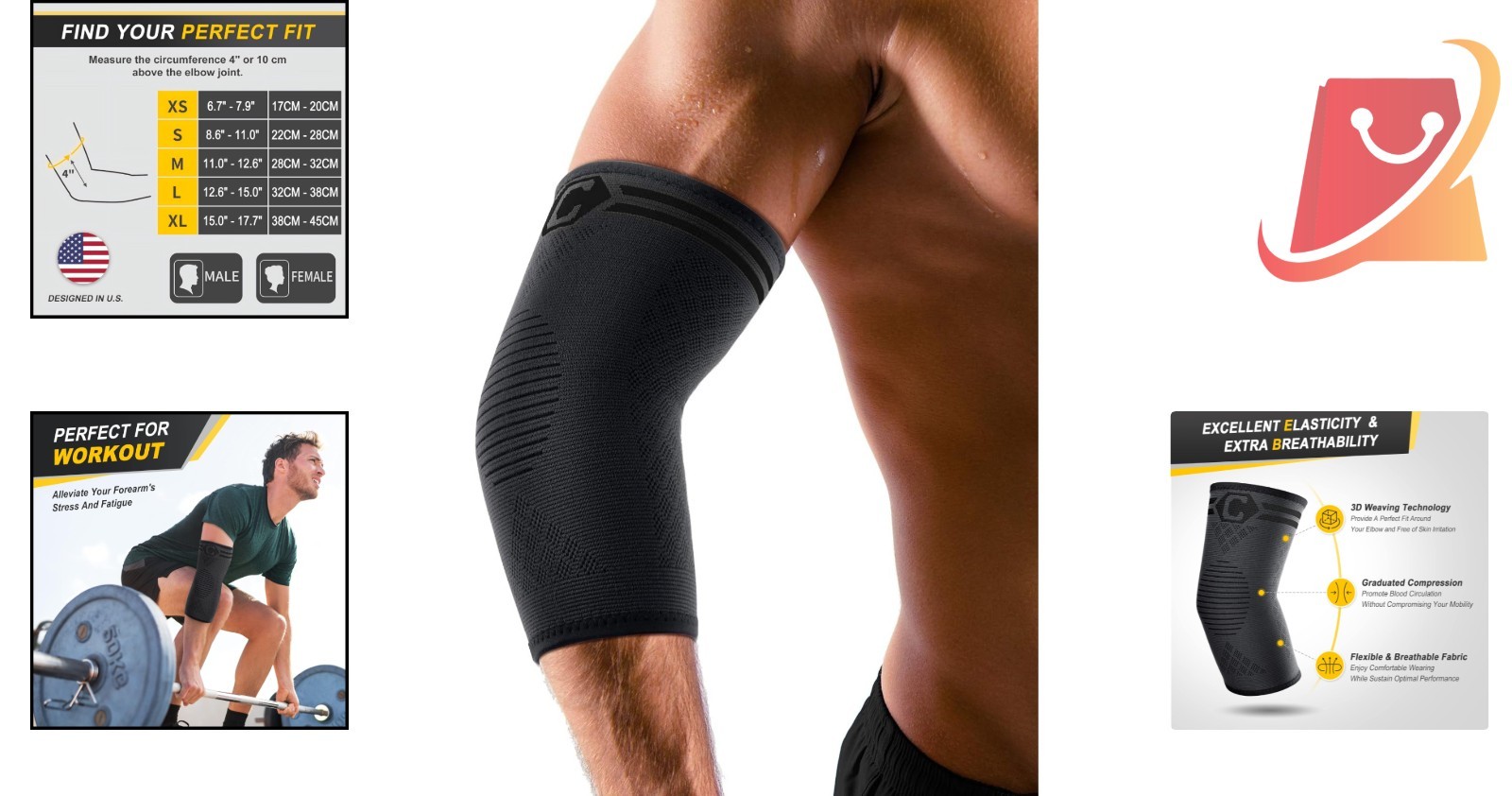 Elbow Brace Nylon Latex Compression Support Sleeve for Tendonitis Pain Relief