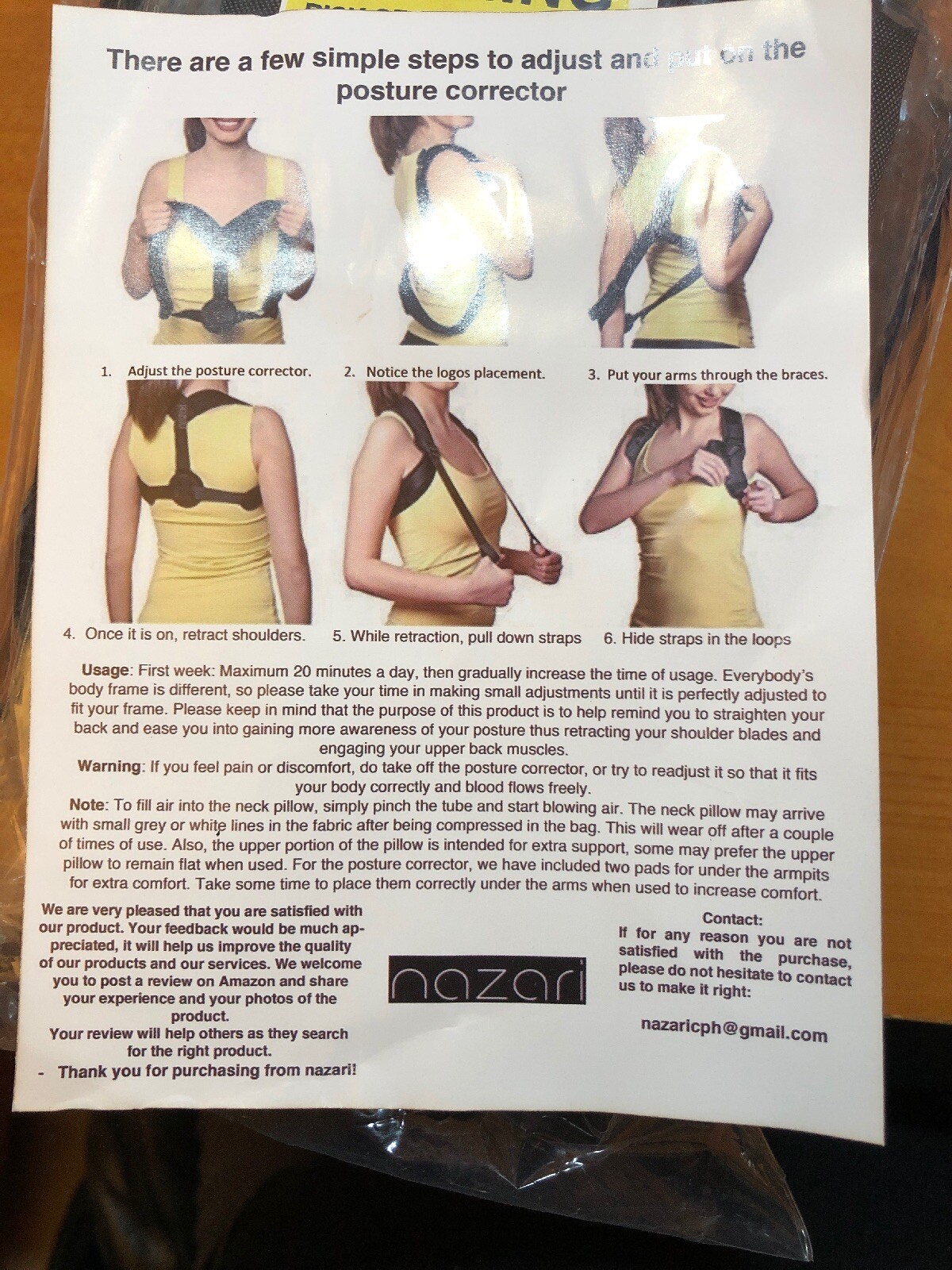 NAZARI POSTURE CORRECTOR FOR WOMEN W/Pillow And Travel Bag. new