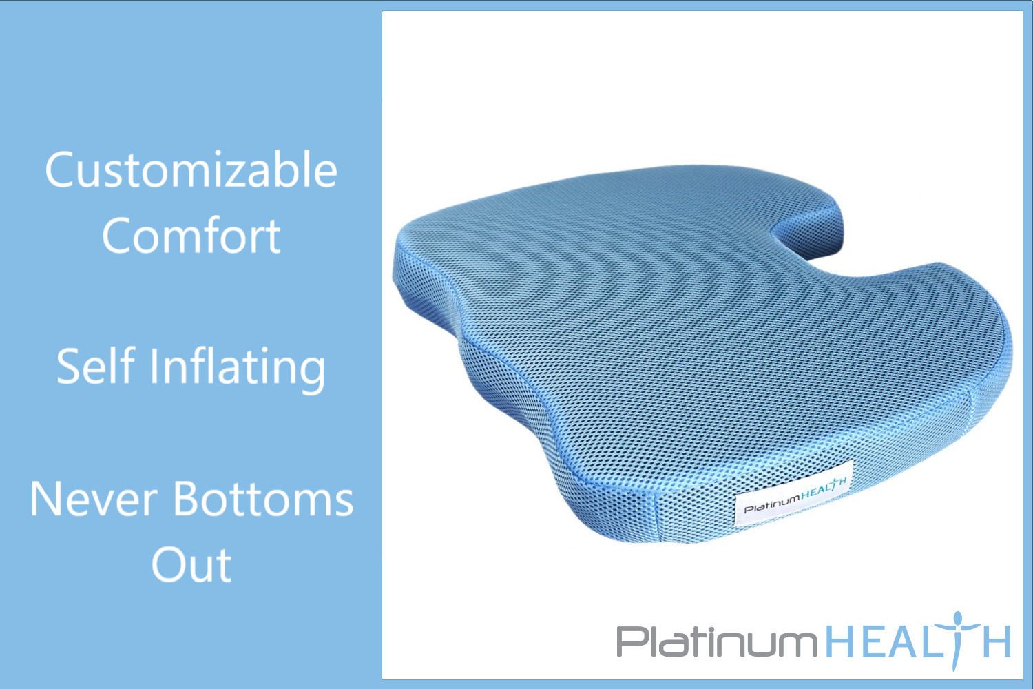 SMART SEAT CUSHION Self Inflating USER ADJUSTABLE Comfort NEVER BOTTOMS OUT