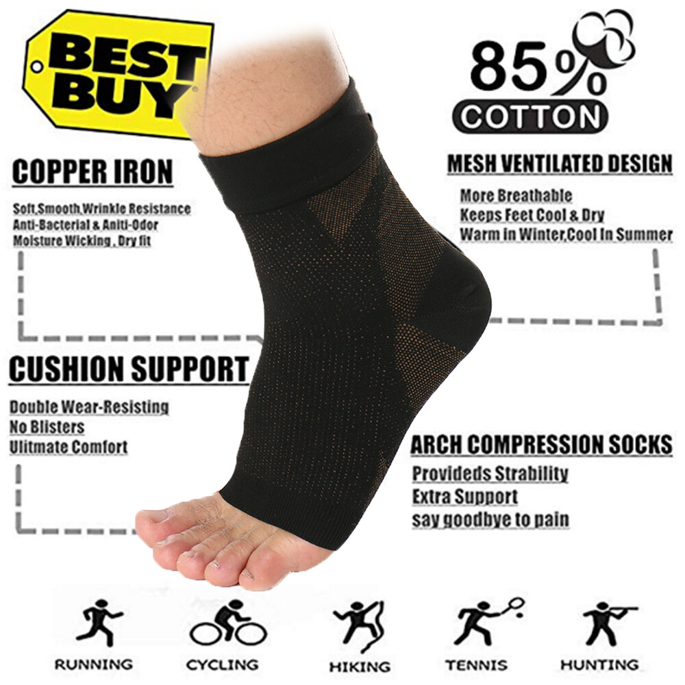 Copper Socks Anti Fatigue Compression Foot Heel Sleeve Support Brace Pain Relief