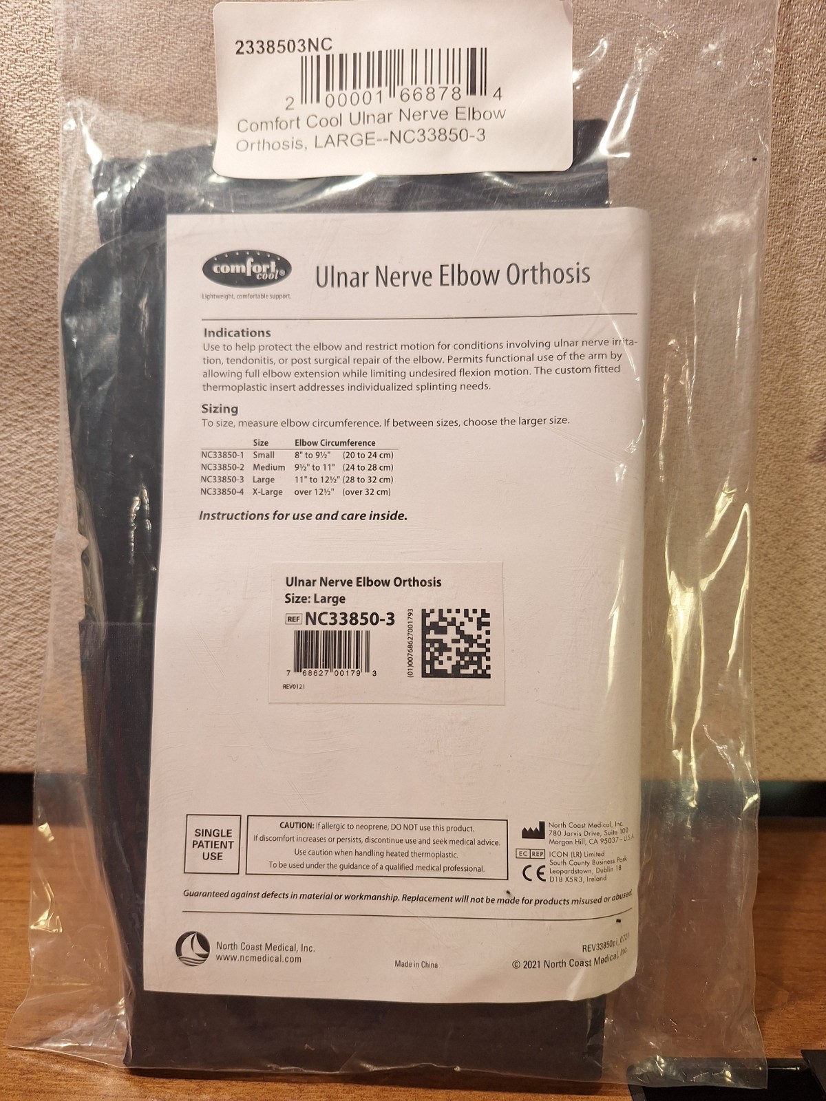 Comfort Cool Ulnar Nerve Elbow Orthosis. Large – Blk. NEW!