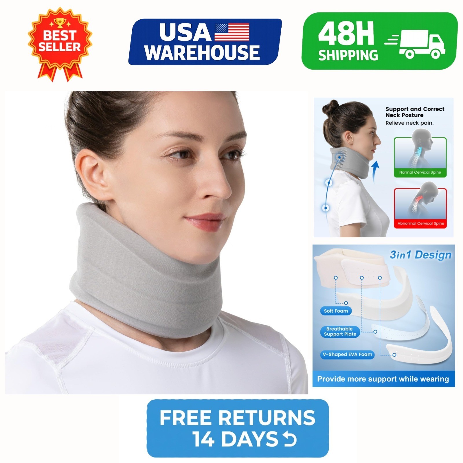 Neck Brace for Neck Pain and Strong Support, Soft Cervical Collar for Sleepin…