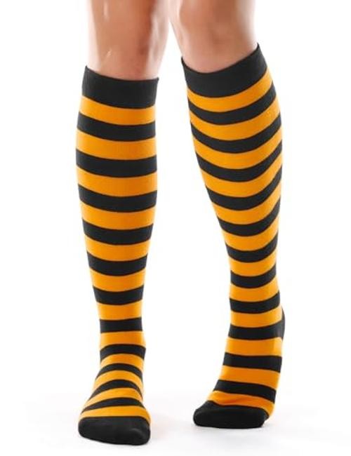 Women’s Knee High Socks Outdoor Sport One Size 1 Pack Black Orange Stripes
