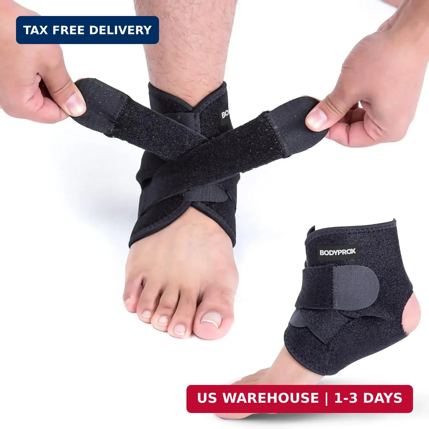 Bodyprox Ankle Support Brace, Breathable Neoprene Sleeve, Adjustable Wrap! (1 Pa