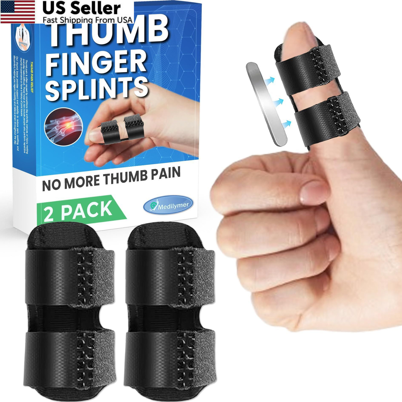 Thumb Splint 2 Pack Trigger Thumb Brace for Pain Relief Knuckle Immobilizer