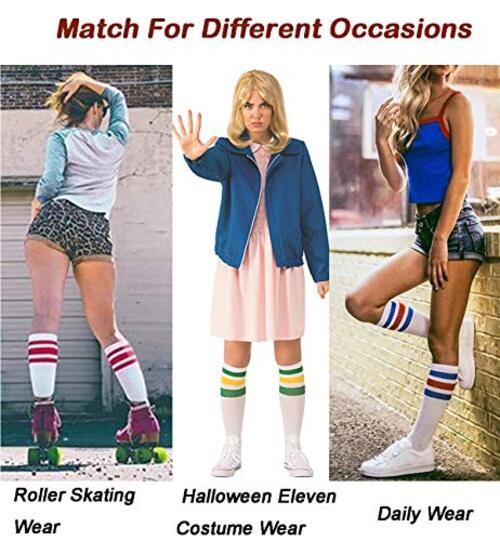 Knee High Tube Socks: Over the Calf Retro Striped One Size White/Green/Yellow