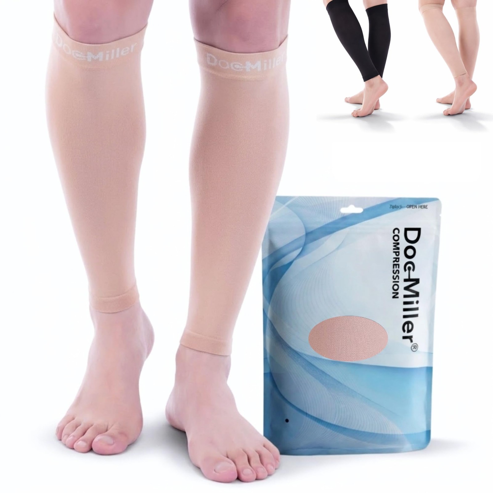 Doc Miller Calf Compression Sleeves for Petite Women & Men, Medium, Beige