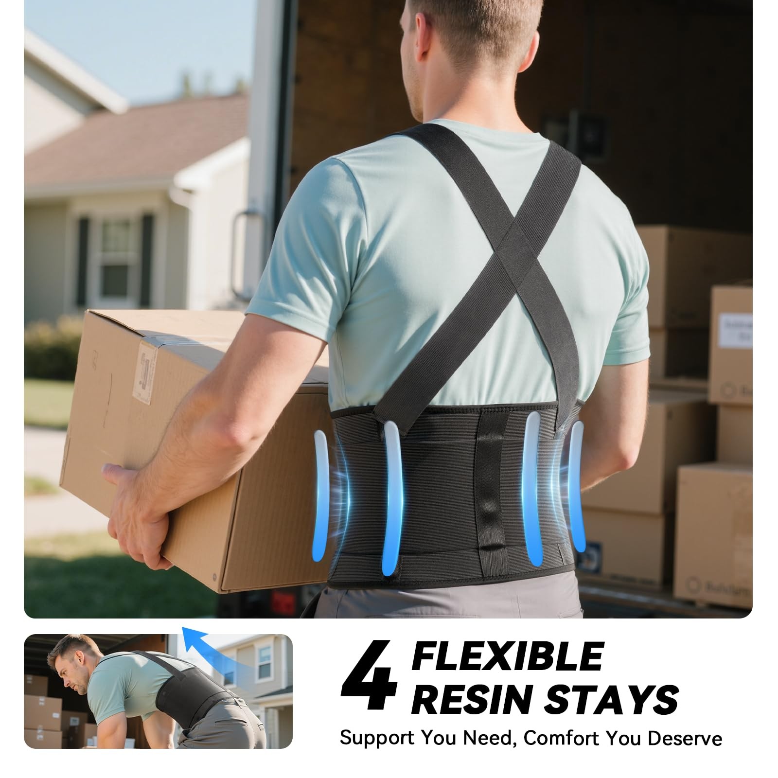 Plus Size Work Back Brace for Men & Women, Adjustable Lower XXXX-Large, Black