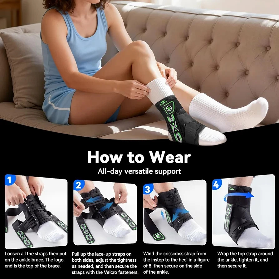 Adjustable Ankle Stabilizer with laces with Lateral Stabilizing Pads for sprains