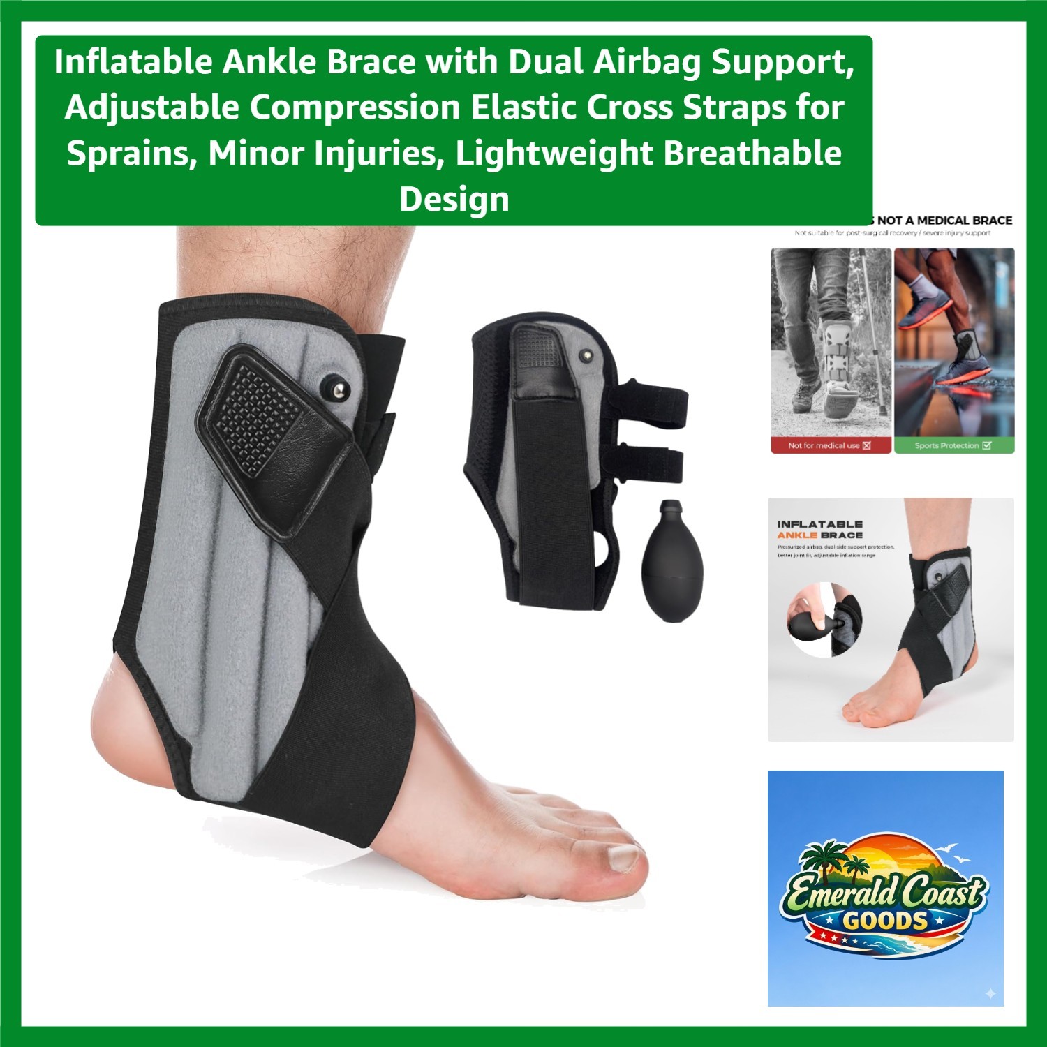 Inflatable Ankle Brace with Dual Airbag Support, Adjustable Compression Elast…