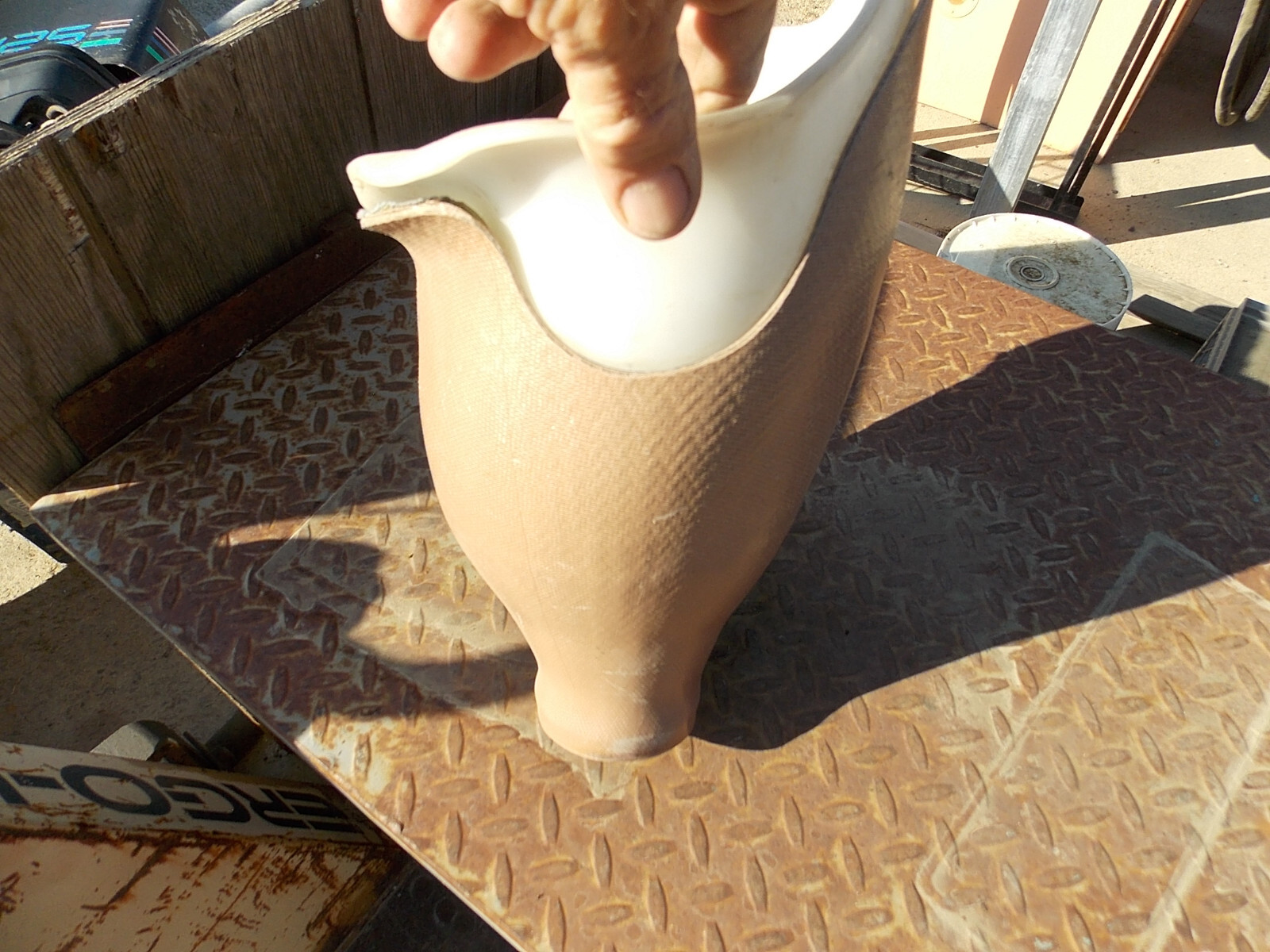 prosthetic leg socket INSIDE 6 3/4 wide at widest INSIDE 11 5/8 tall at tallest