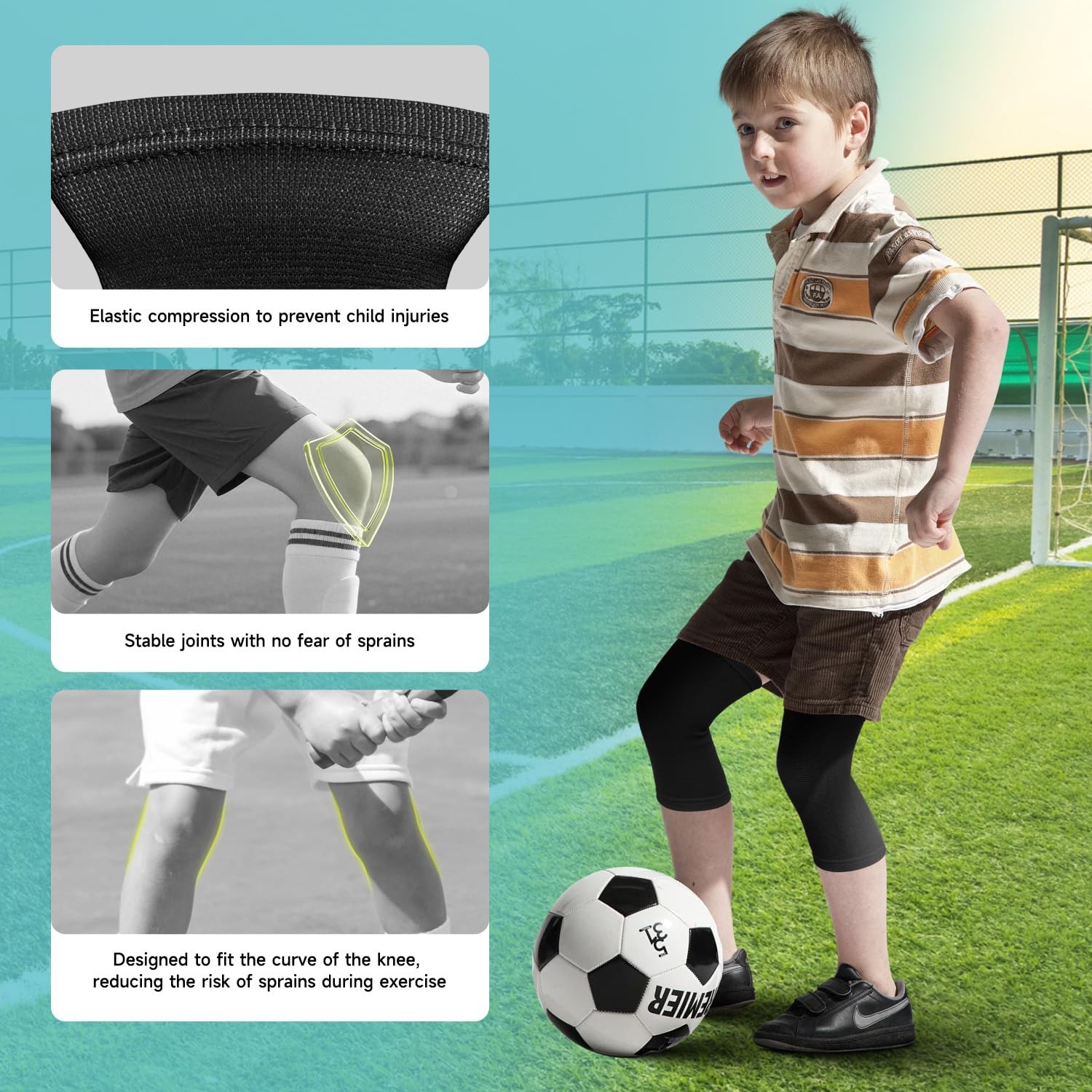 2 Pairs Kids Knee Brace Compression Sleeve Non Slip Support Sports Black S