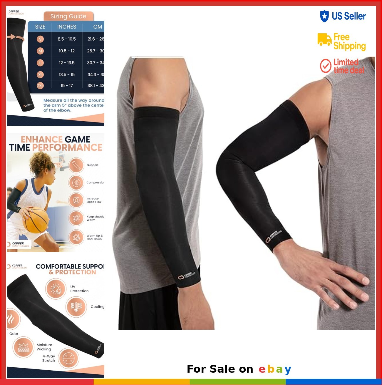 Compression Arm Sleeve Copper Infused Full Arm Support Medium Black