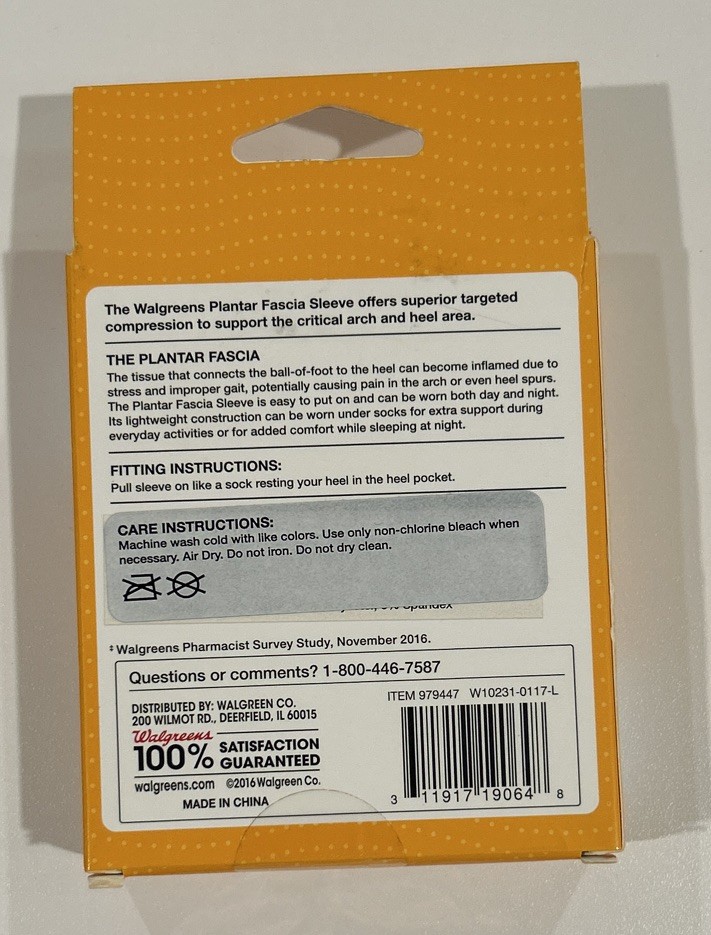 Walgreens~Plantar Fascia Sleeves S/M~Mens Size: 8 & Under(Womens 5-10)~2 Sleeves