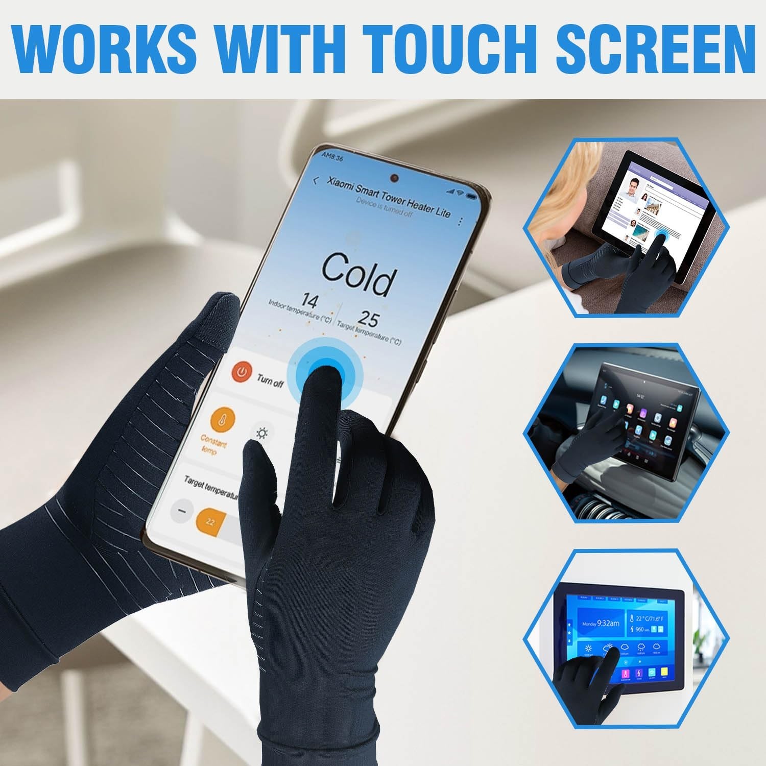 2 Pairs Full Finger Copper Arthritis Gloves with Touchscreen Tip, Compression…