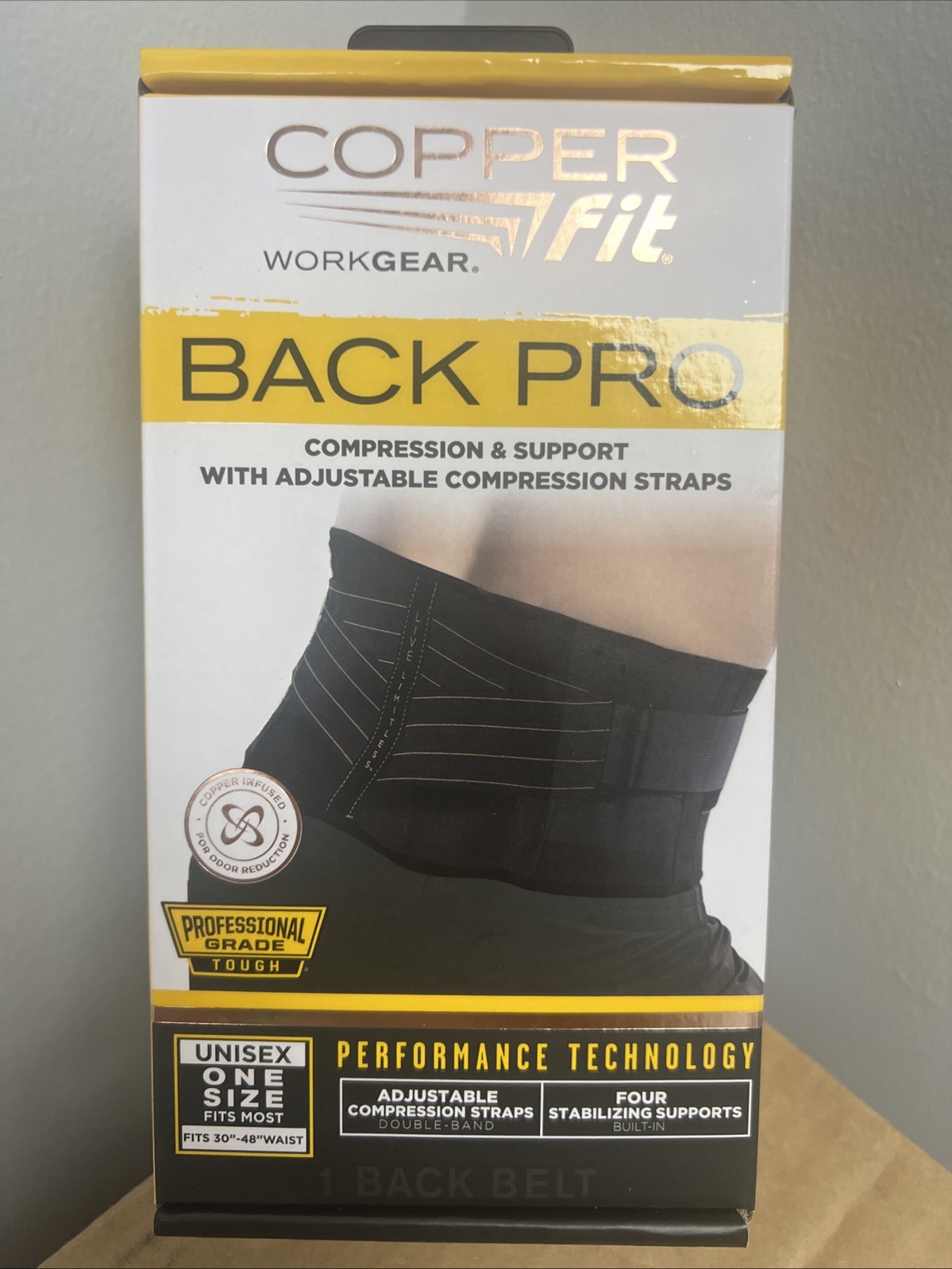 Copper Fit WORK GEAR-Back Pro Support Belt W/Straps- One Size Fits Most 30”-48”