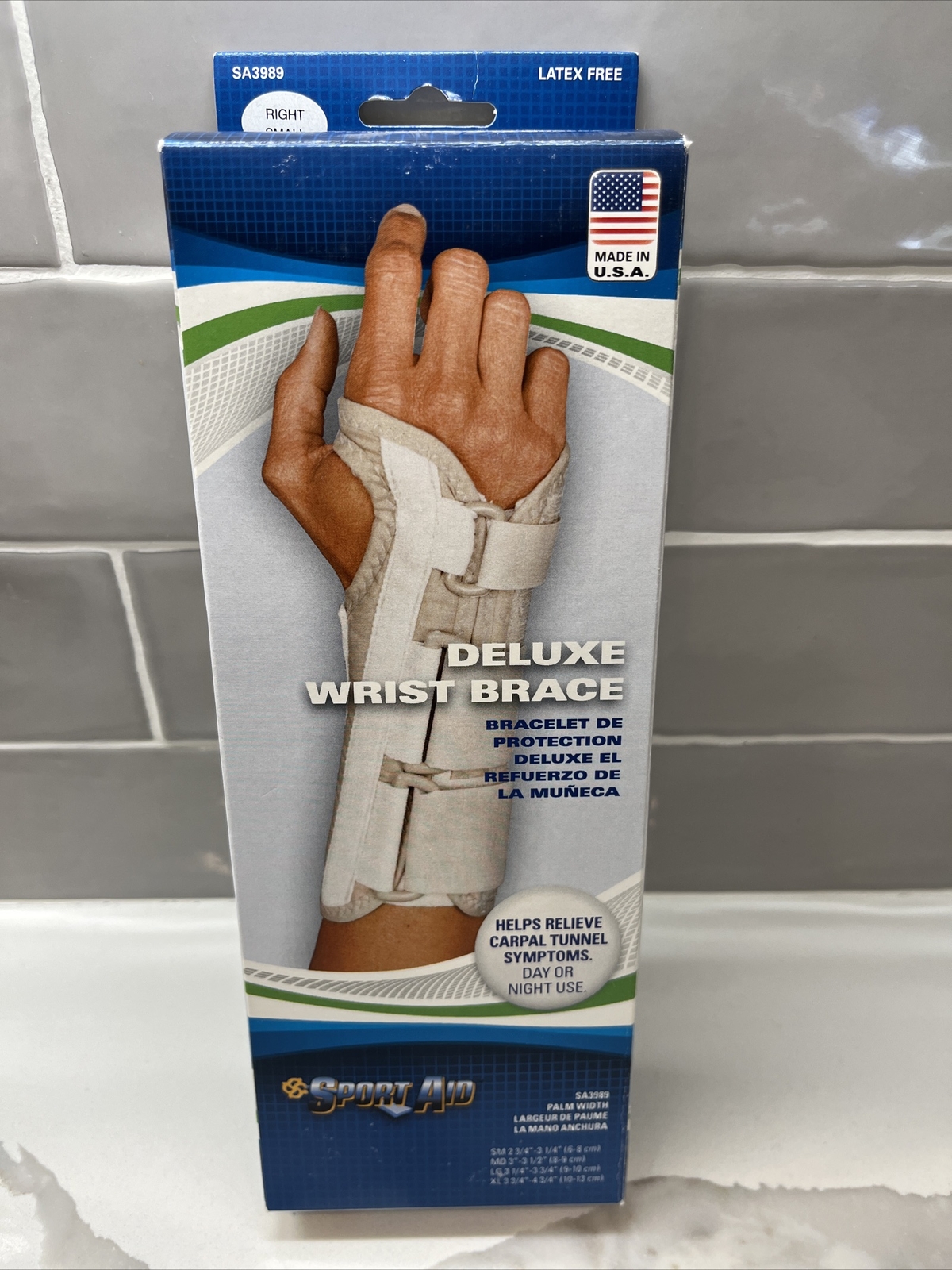SPORT AID RIGHT SMALL DELUXE WRIST BRACE SA 3989 – LATEX FREE NEW Carpel Tunnel