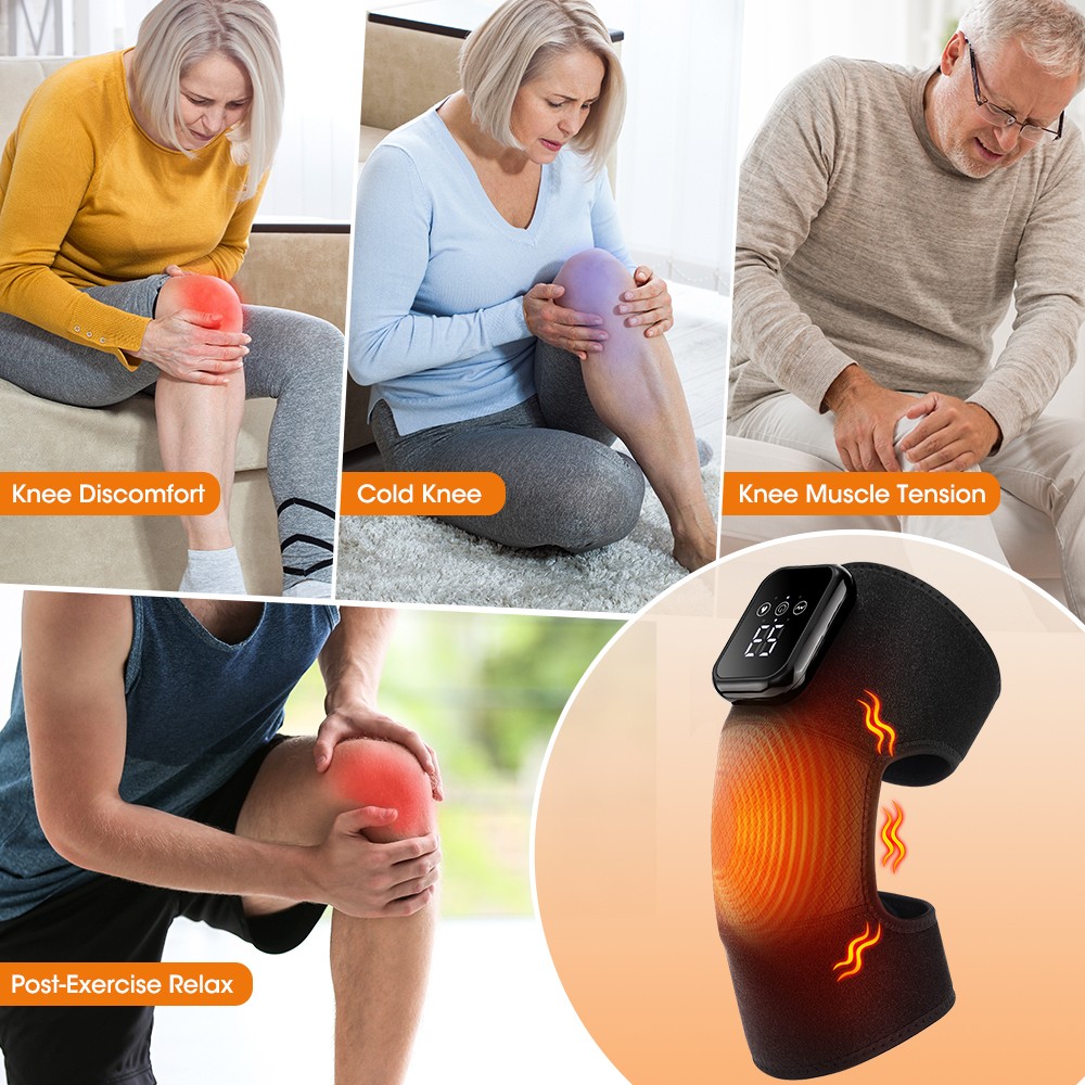 Electric Knee Massager for Pain Relief w/3 Levels Vibration & Heating Knee Brace