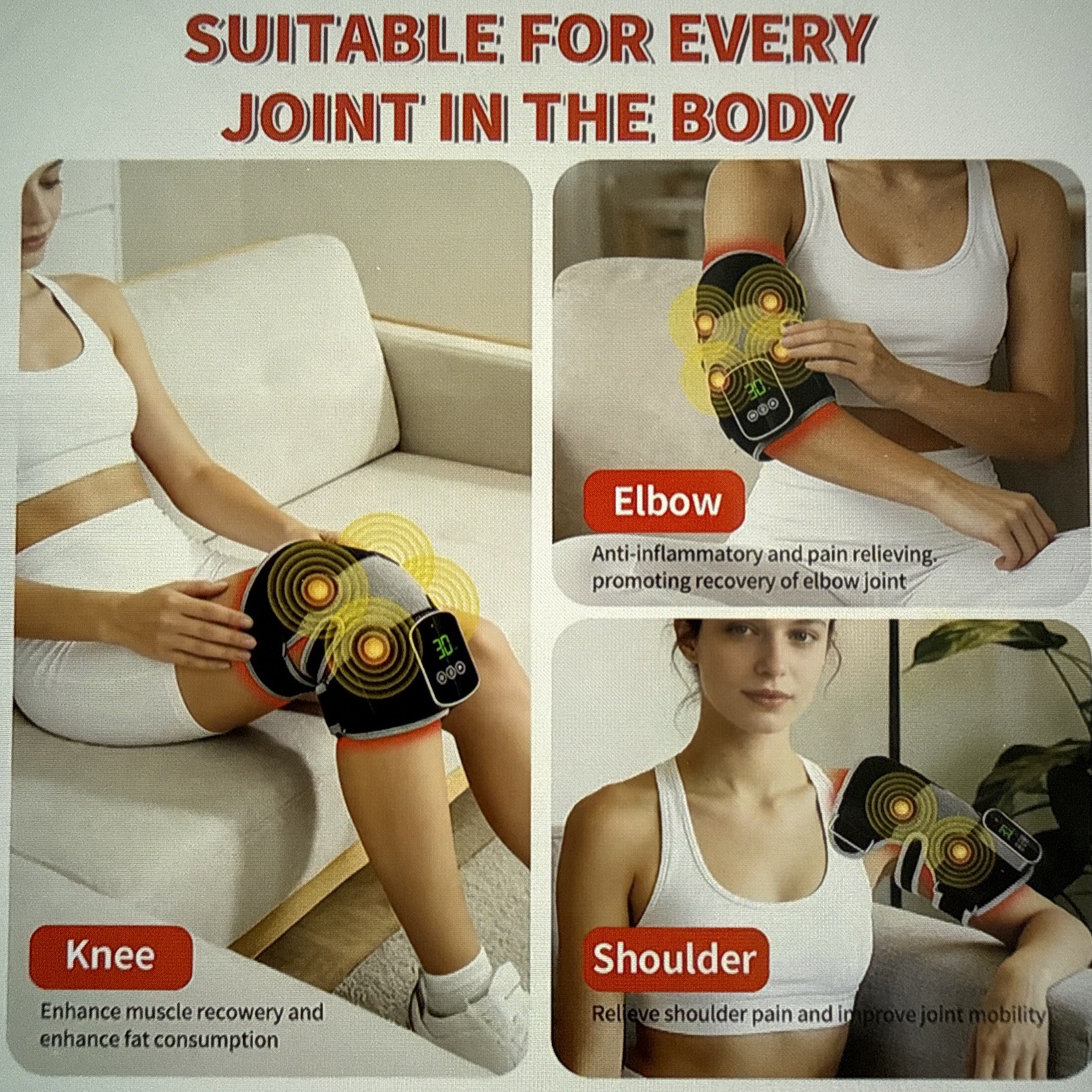 3-in-1 Red Light Therapy Heated Massager, Rechargeable 5000mAh, 660nm & 850nm