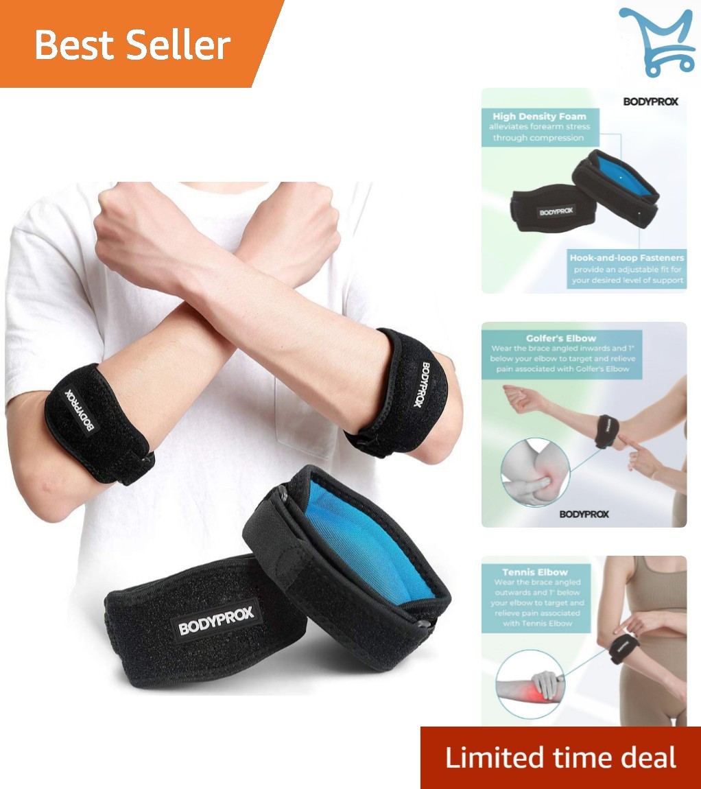 Elbow Brace 2 Pack Adjustable Compression Gel Padding for Tennis Golfer