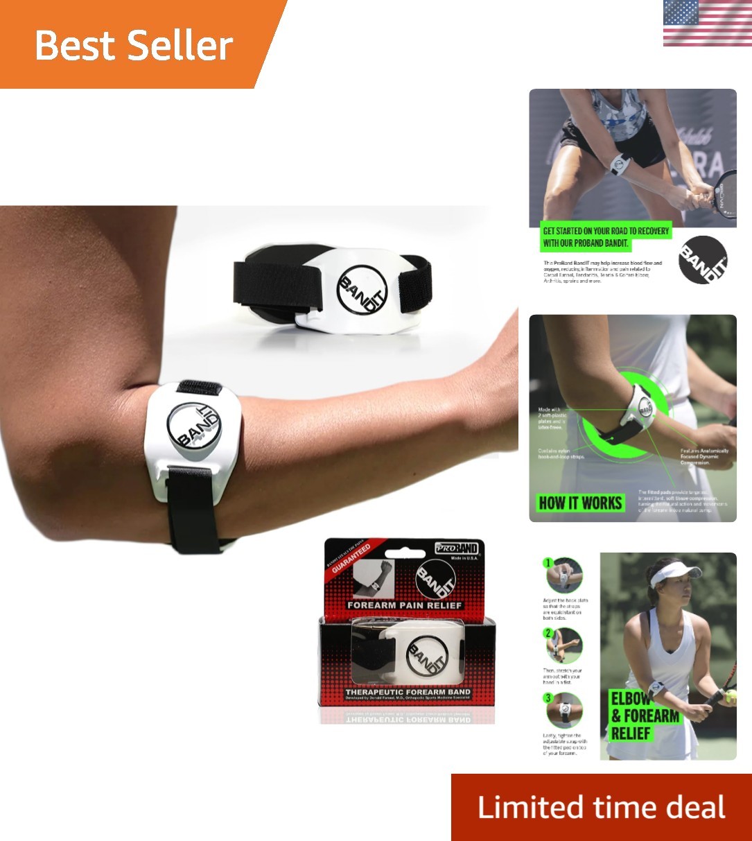 Bandit Compression Arm Band for Elbow Pain Relief – Lightweight Recovery Support