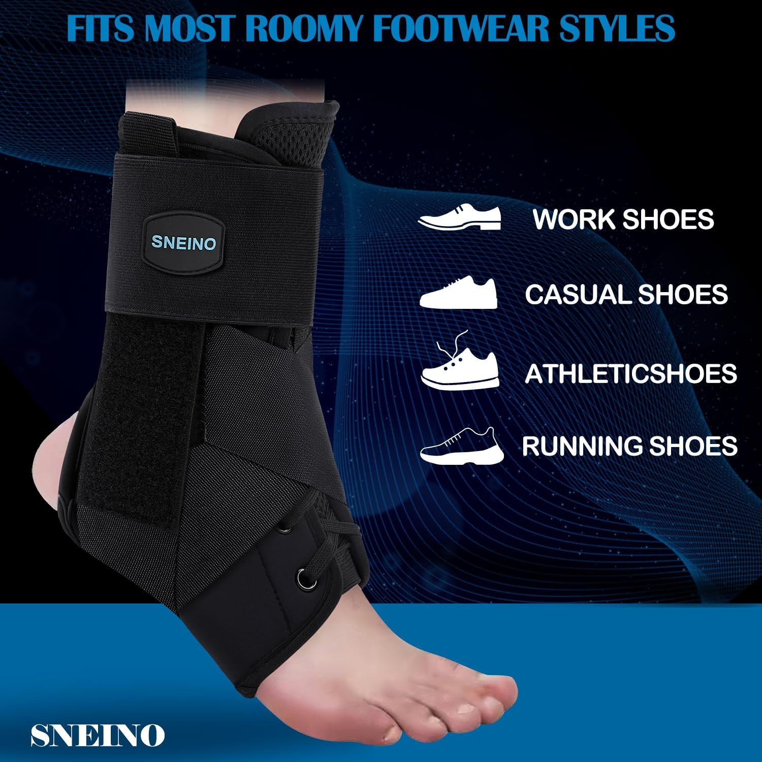 1 PC Ankle Brace Support Adjustable Lace Up Stabilizer Sprain Large 8 Black