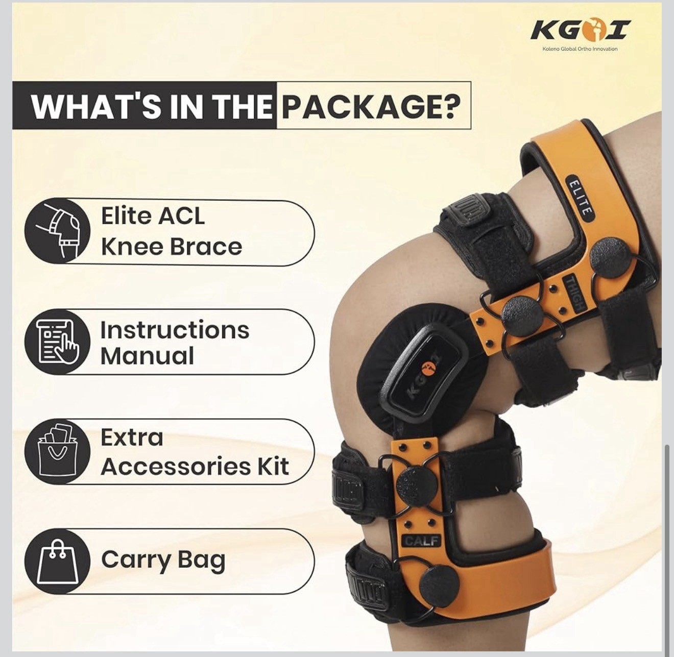 KGOI ELITE Orthopedic Knee Support Brace – Size 13 – Orange