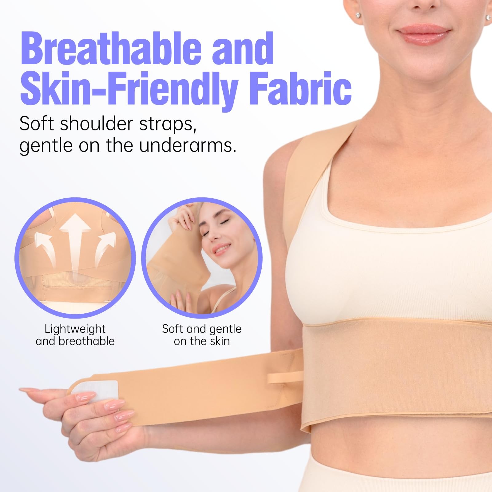 LuxuMach Posture Corrector for Women, M (Under Bust 34.3″–38.2″), Beige