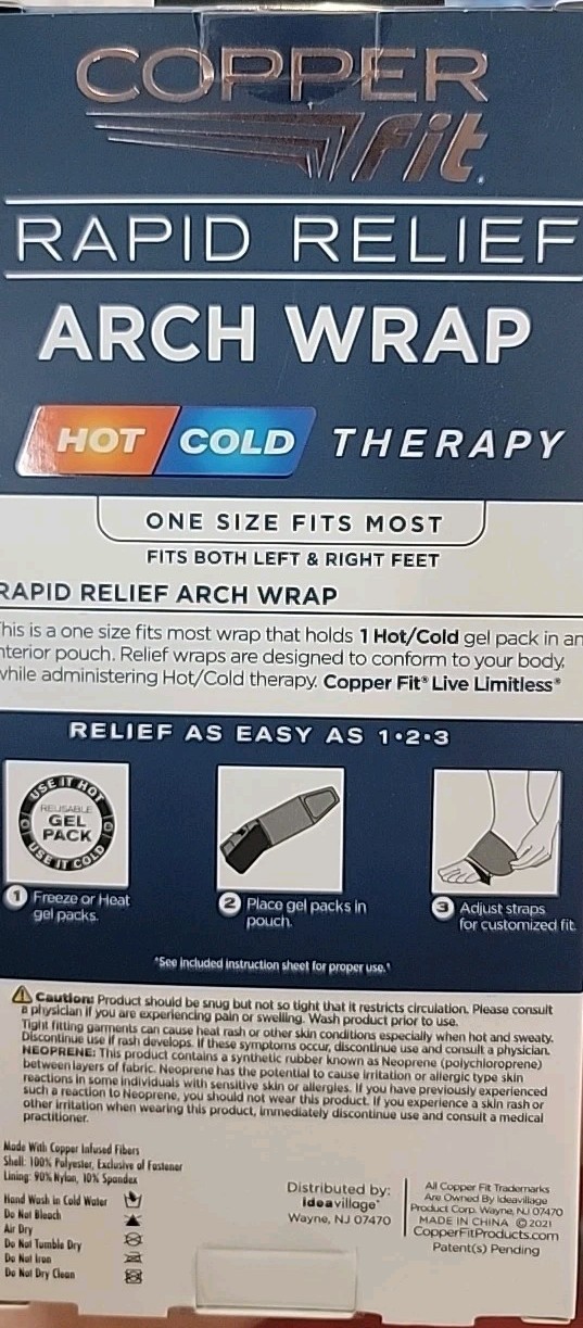 Copper Fit Plantar Fascia Arch Support Wrap Rapid Relief Sleeve Hot/Cold Therapy