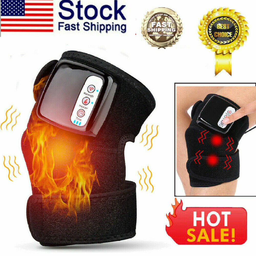 Electric Heating Vibration Knee Joint Pad Brace Massage Therapy Legs Massager US